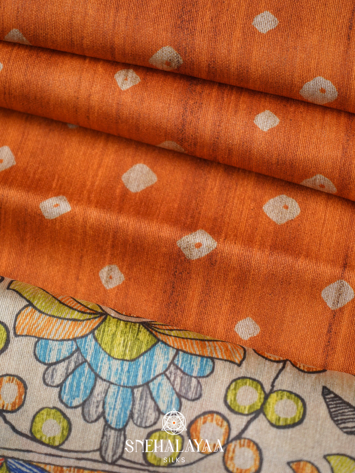 Orange Madhubani Tussar Saree