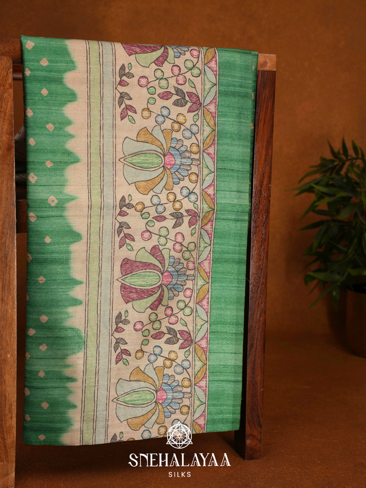 Emerald Green  Madhubani Printed Saree
