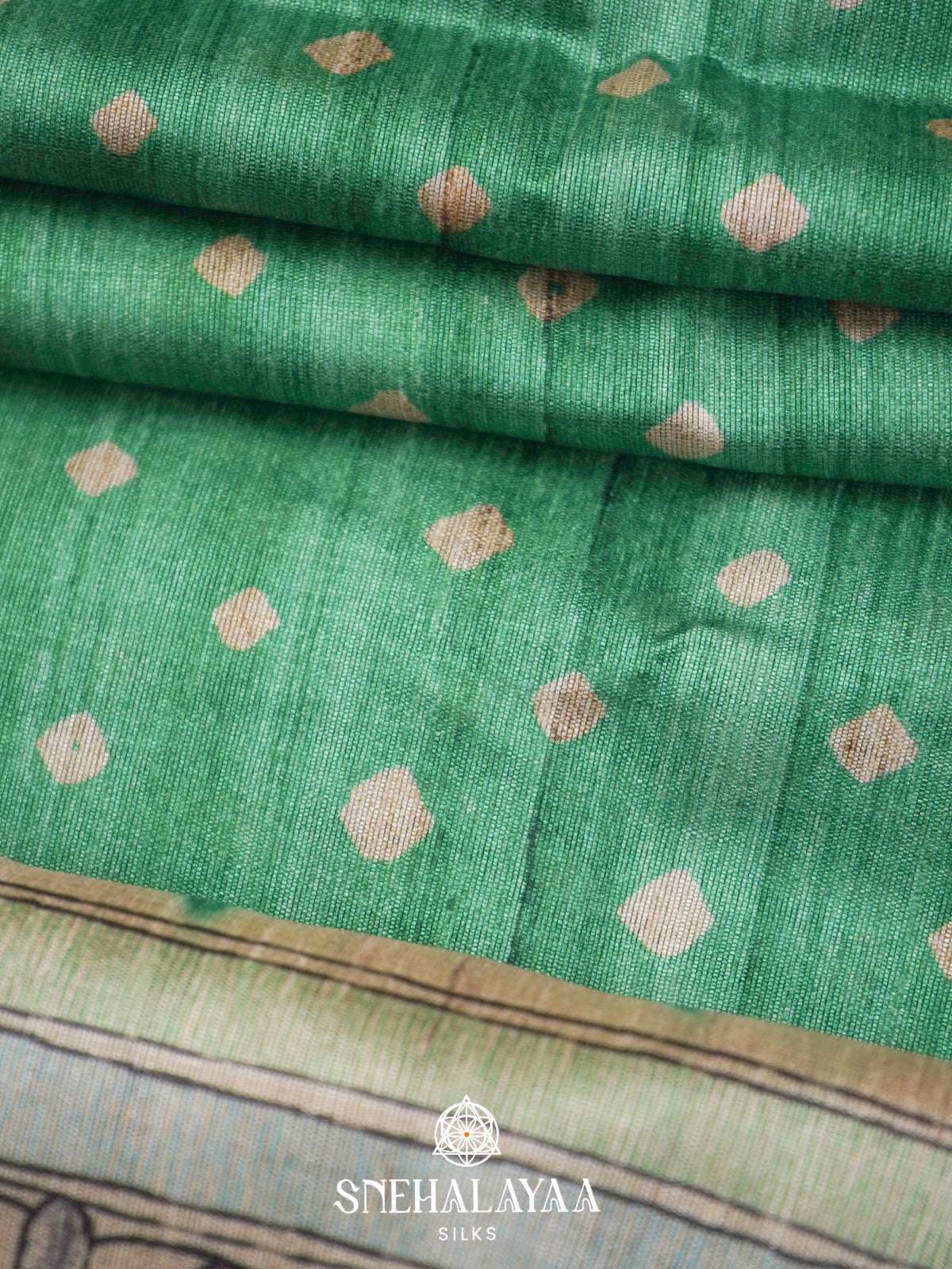 Emerald Green  Madhubani Printed Saree