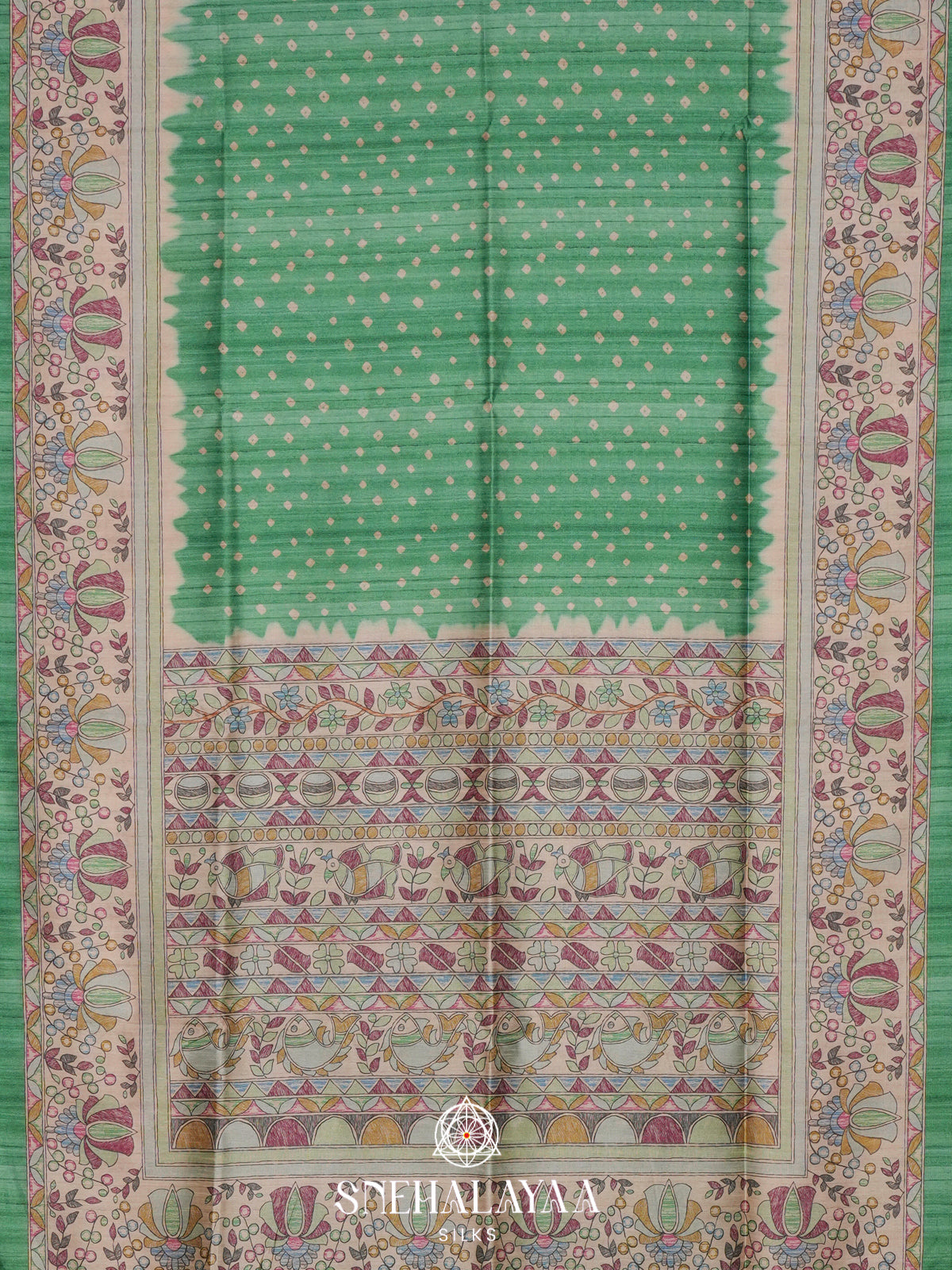 Emerald Green  Madhubani Printed Saree
