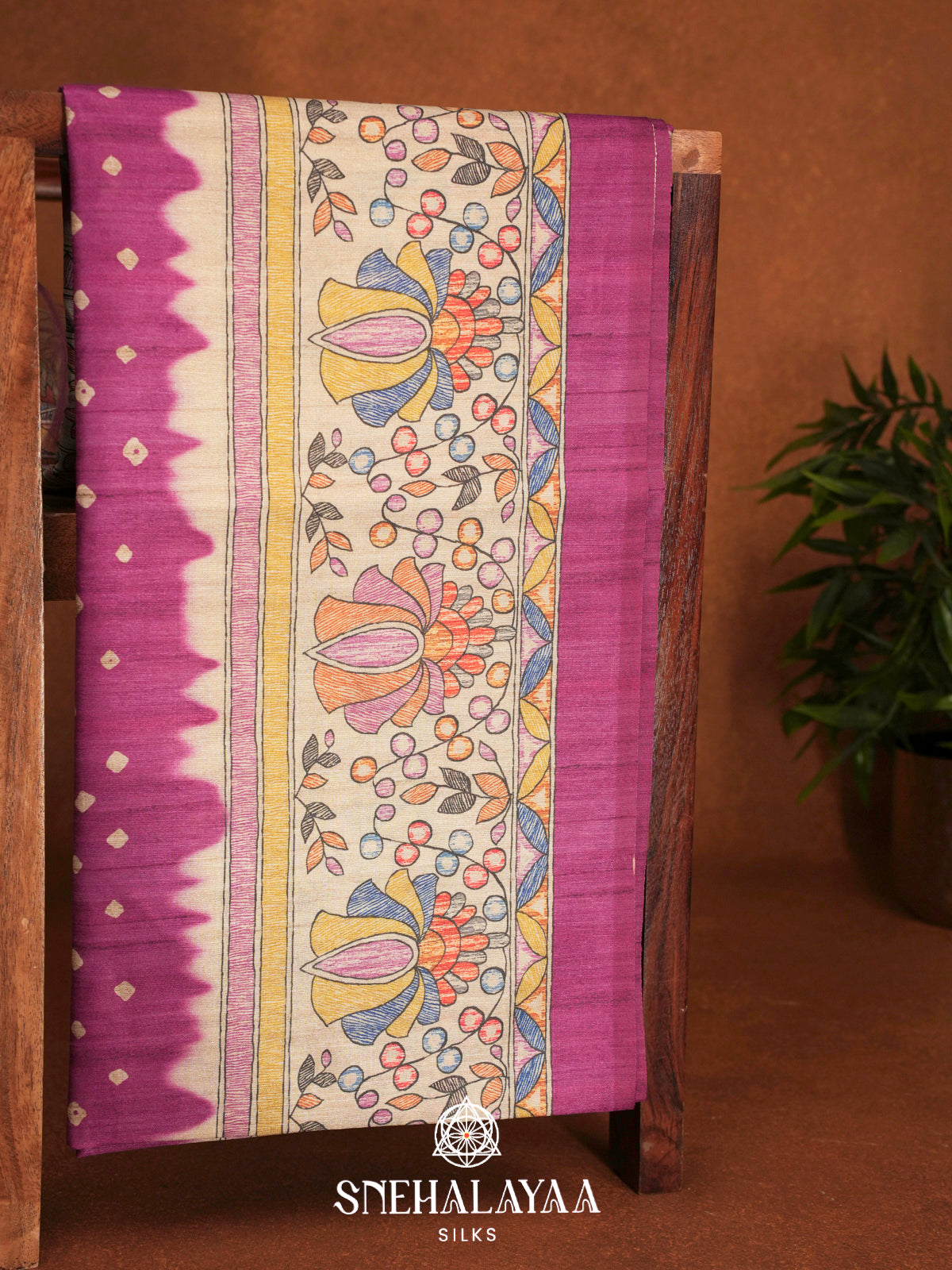 Magenta Pink  Madhubani Printed Saree