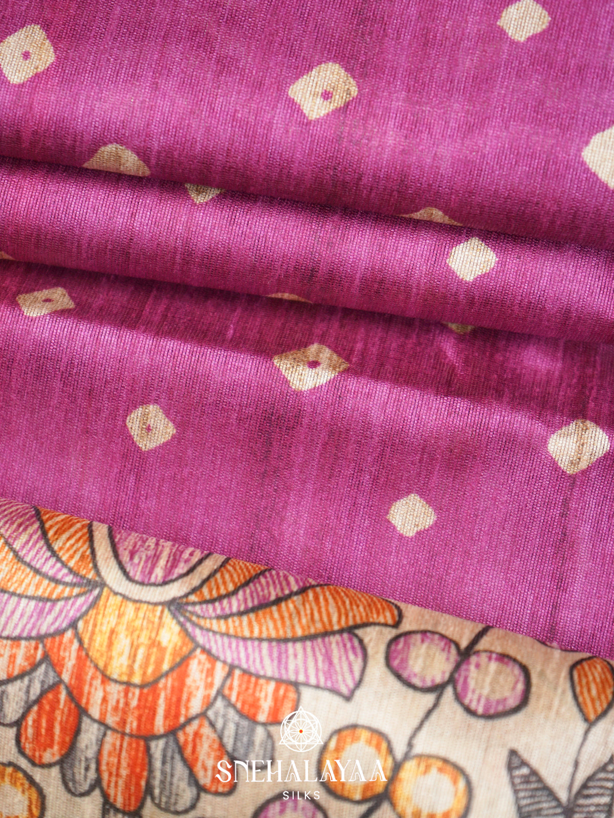 Magenta Pink  Madhubani Printed Saree