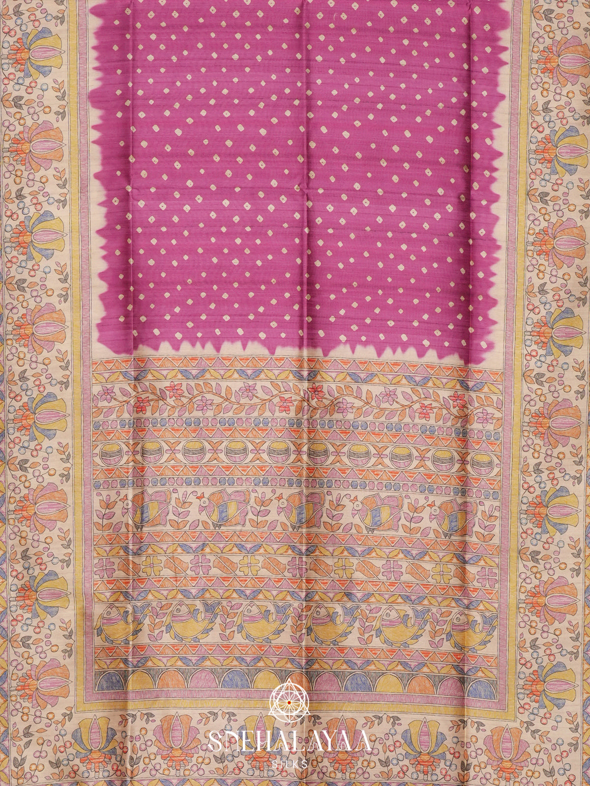 Magenta Pink  Madhubani Printed Saree