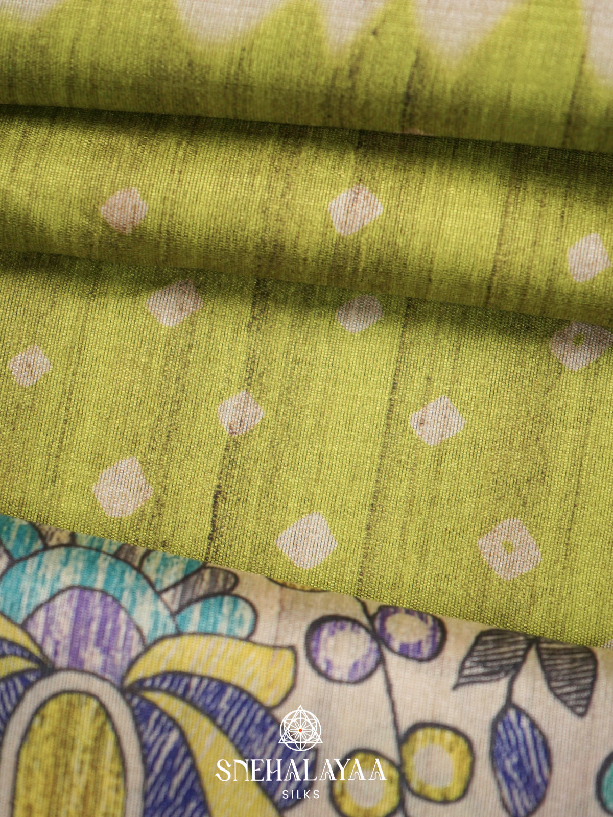 Chartreuse Green  Madhubani Printed Saree