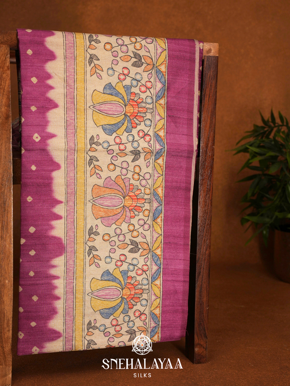 Magenta Pink  Madhubani Printed Saree