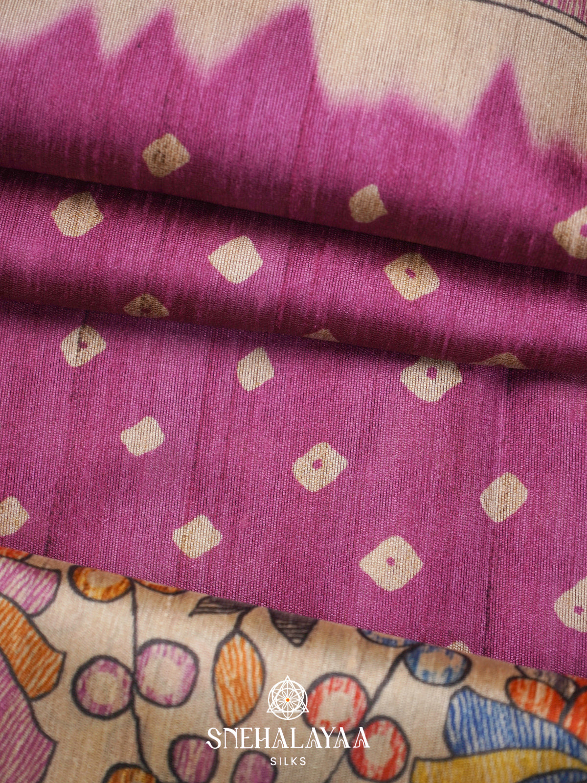 Magenta Pink  Madhubani Printed Saree