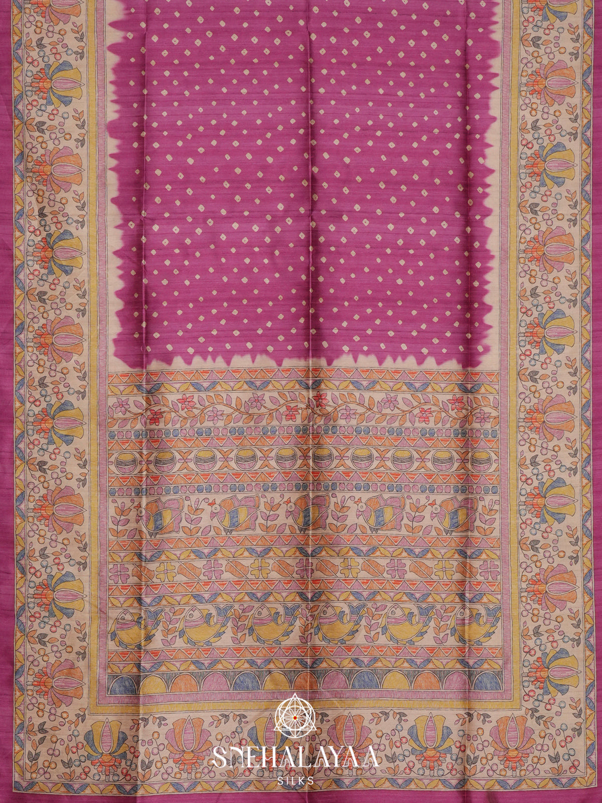 Magenta Pink  Madhubani Printed Saree