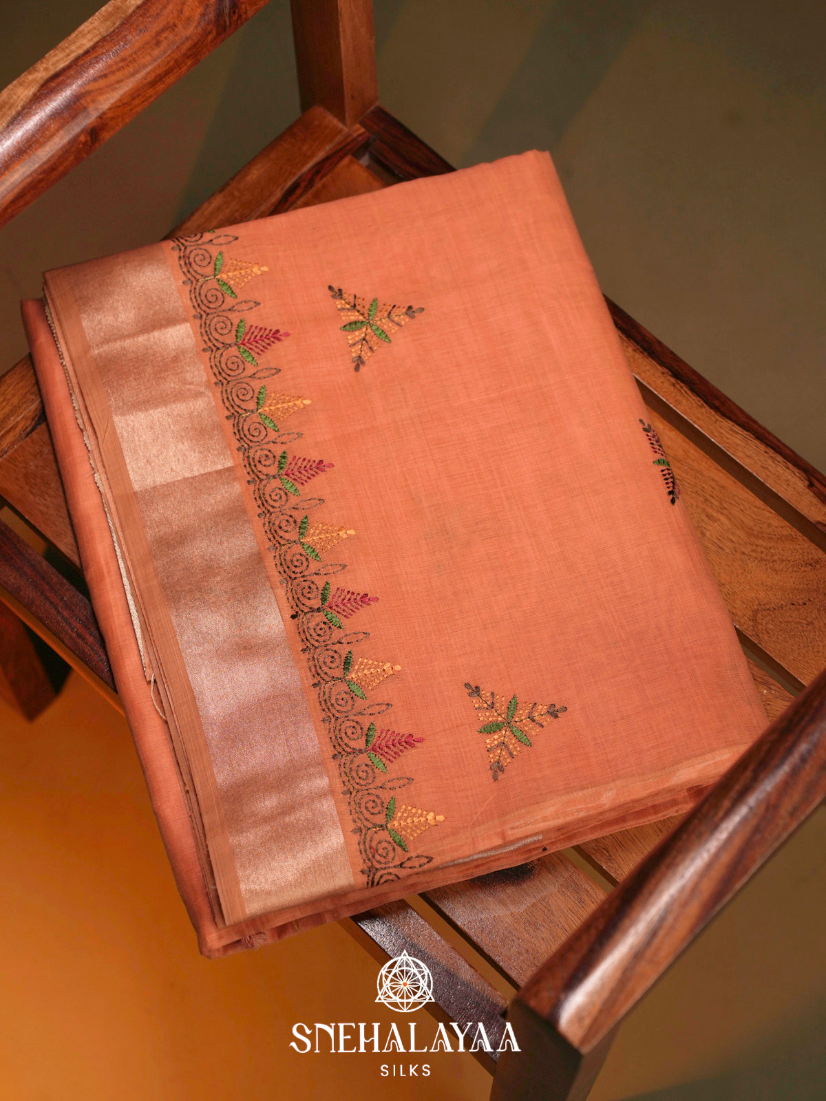 Peach  Linen Saree