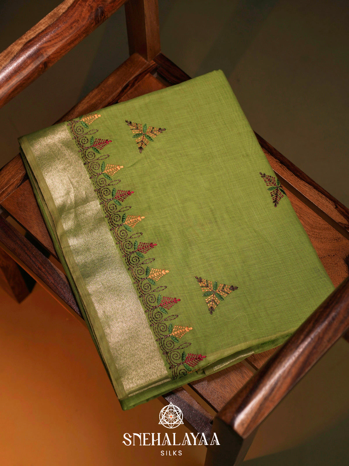 Lime Green  Linen Saree