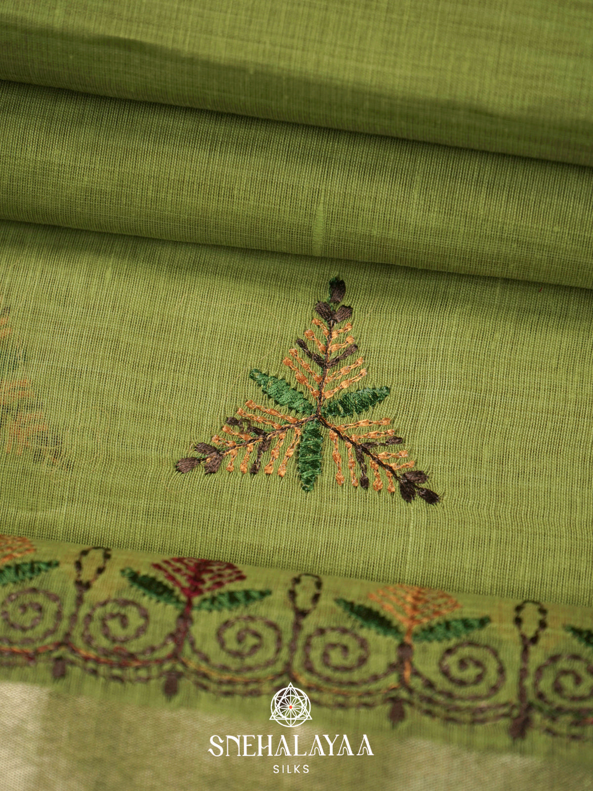 Lime Green  Linen Saree