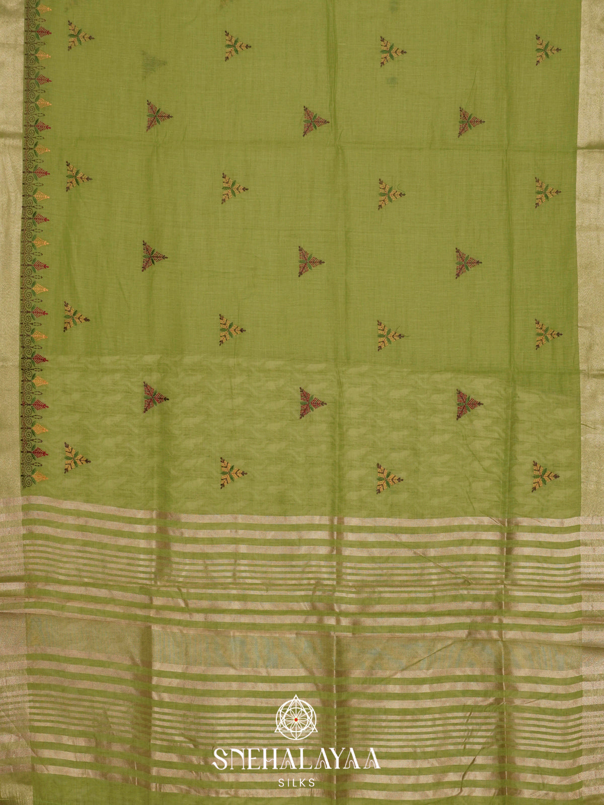 Lime Green  Linen Saree