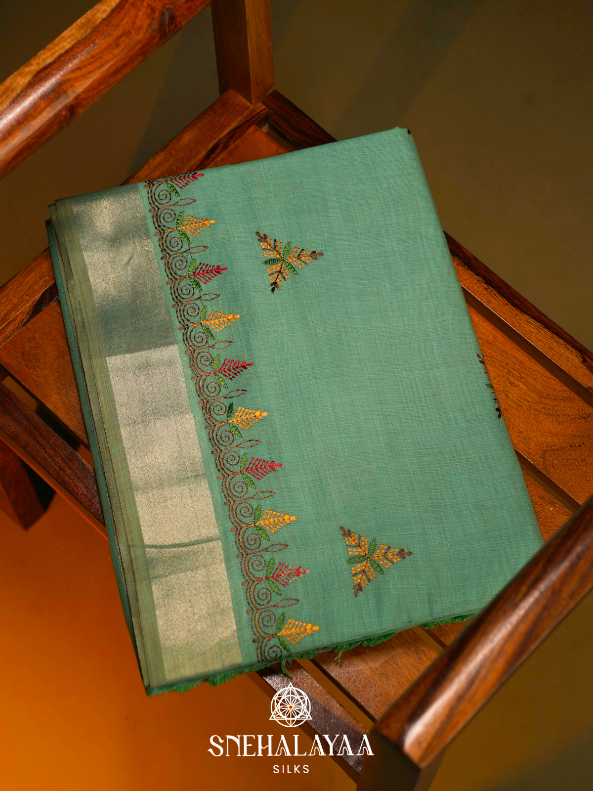 Teal Green  Linen Saree