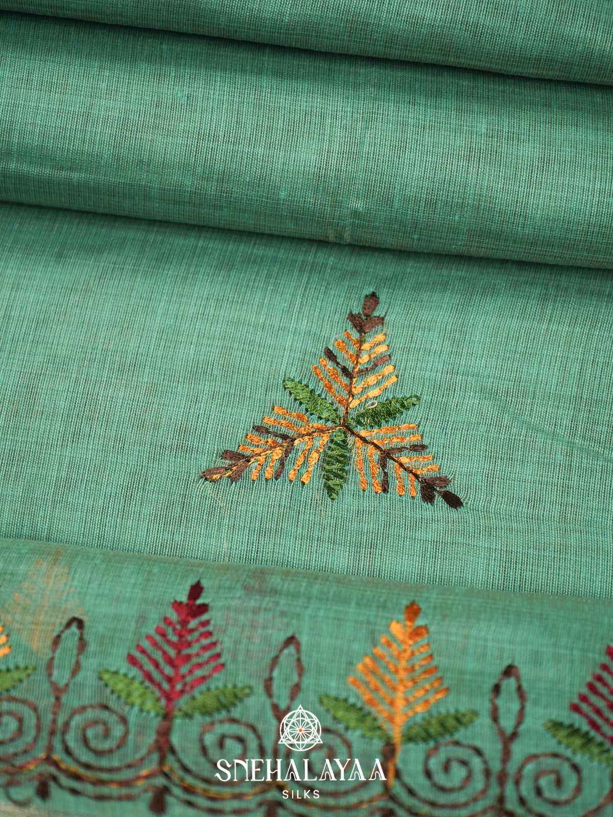 Teal Green  Linen Saree