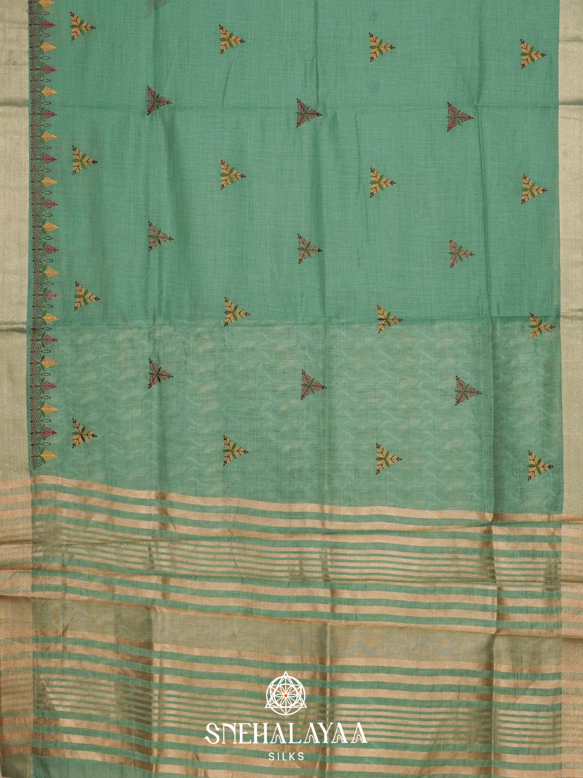 Teal Green  Linen Saree
