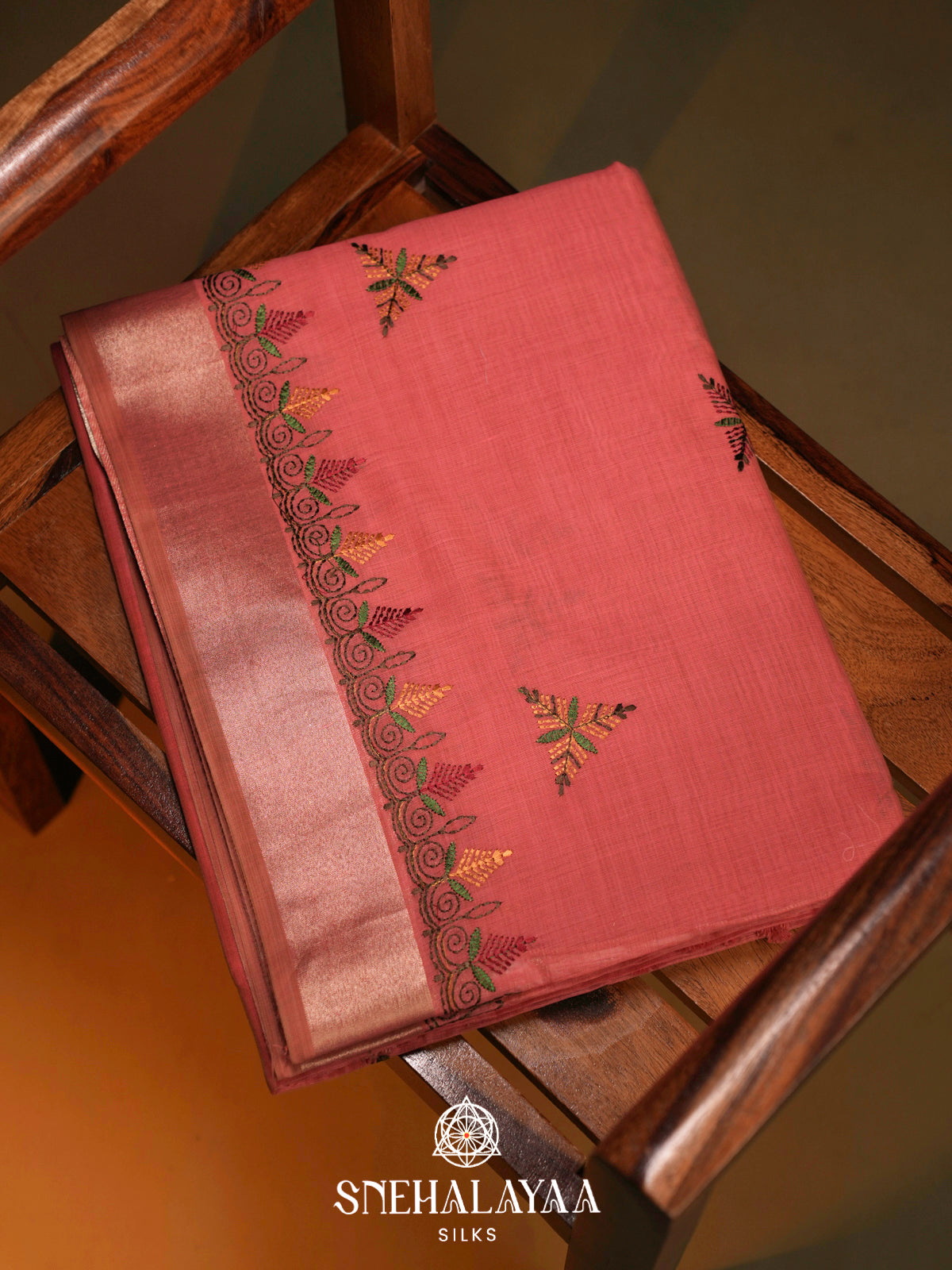 Salmon Pink  Linen Saree