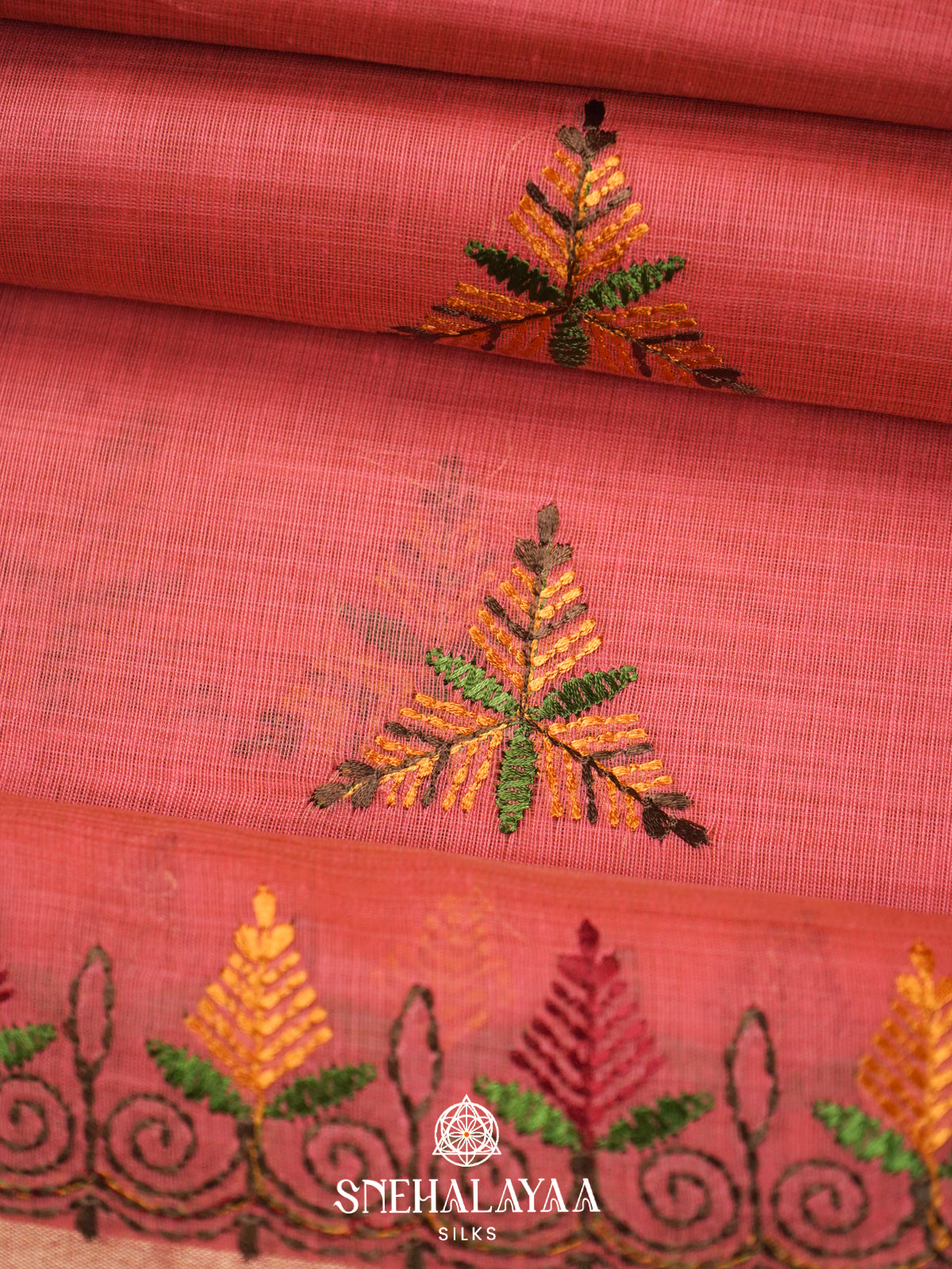 Salmon Pink  Linen Saree