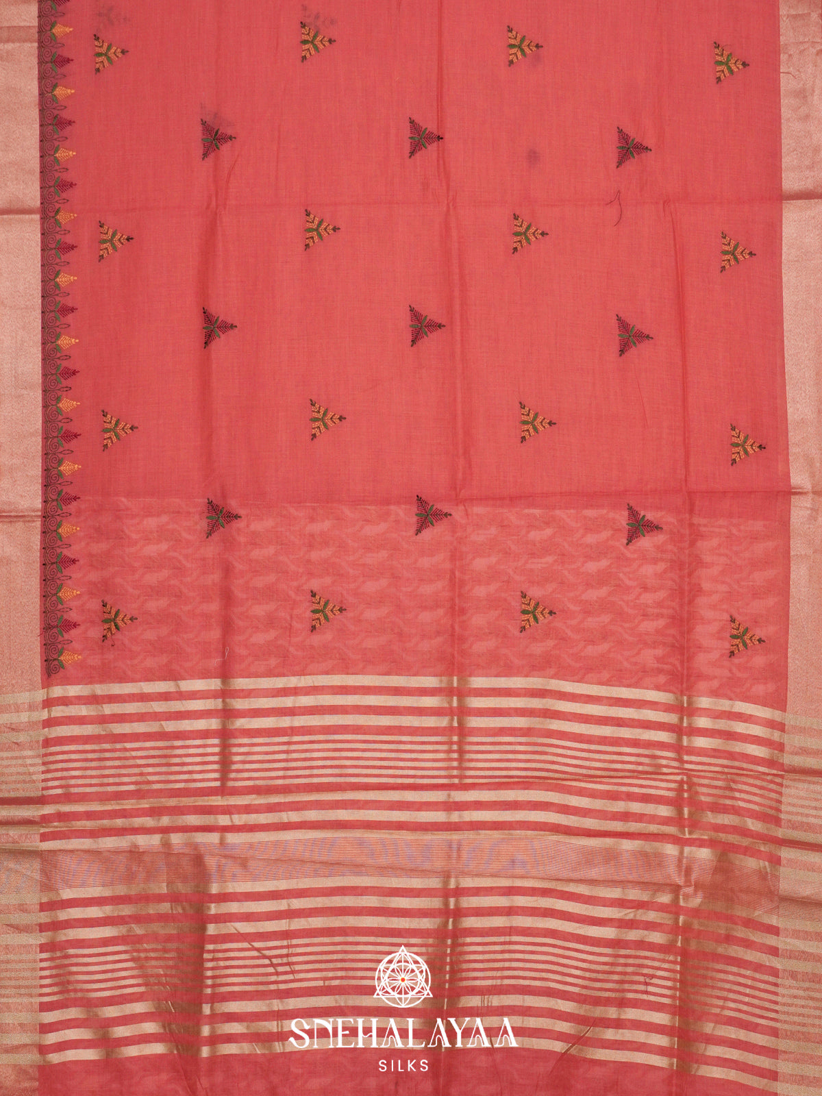 Salmon Pink  Linen Saree