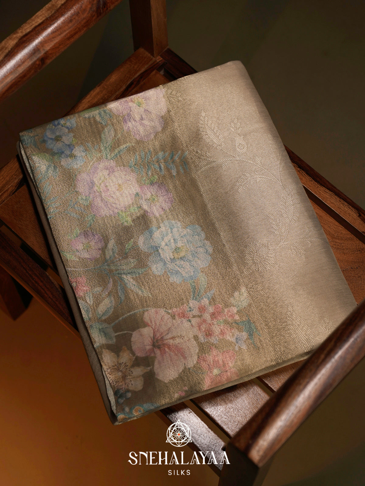 Pale Gold Floral Tissue Saree