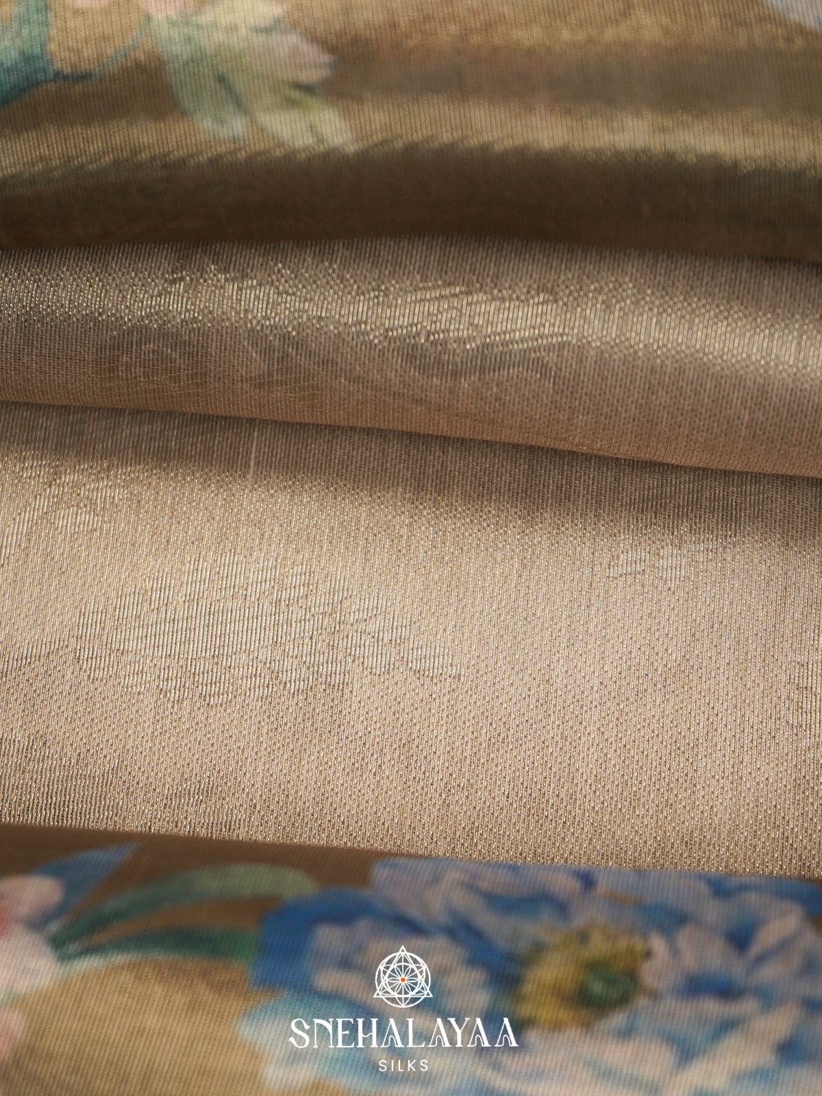 Pale Gold Floral Tissue Saree