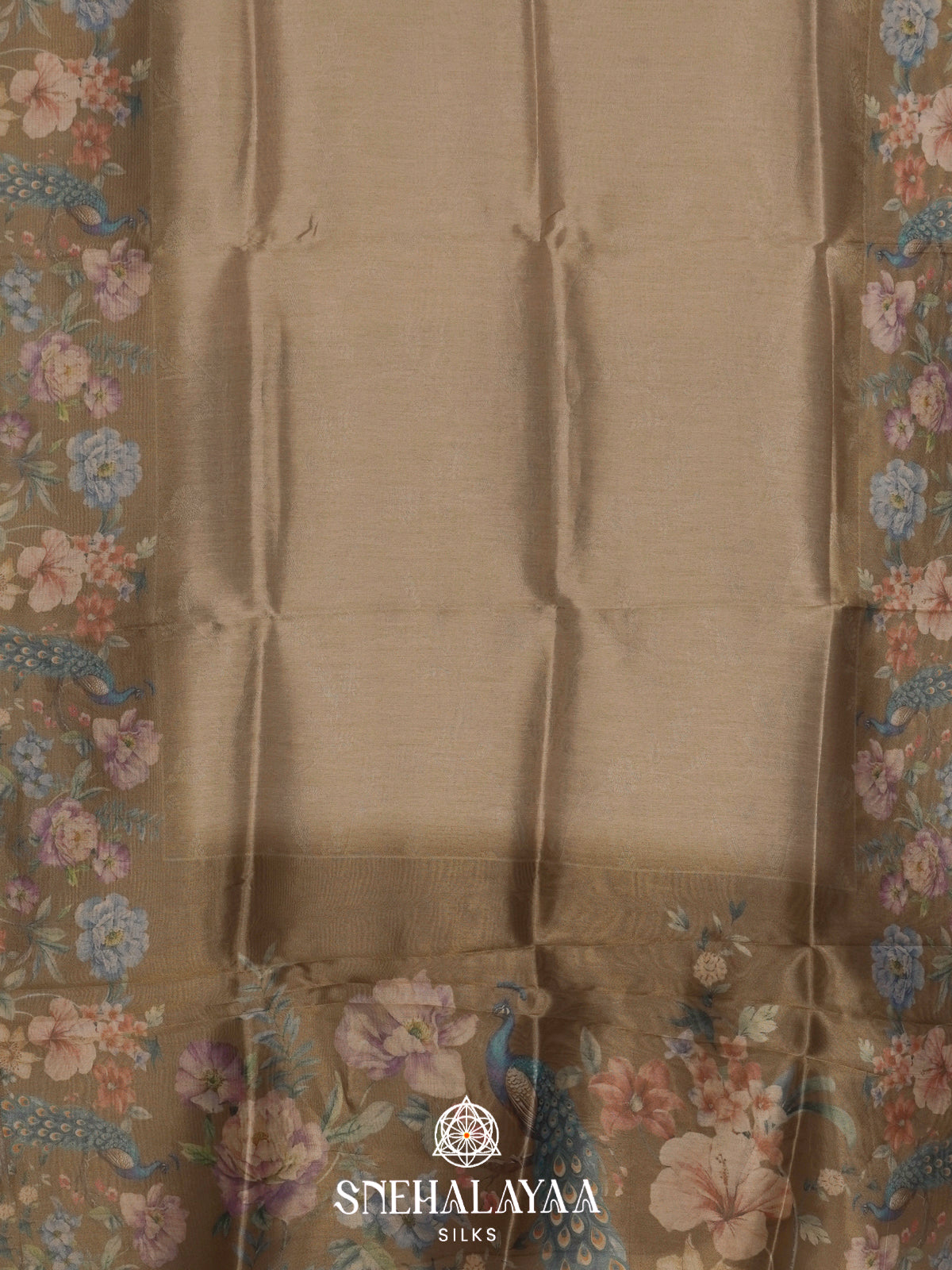 Pale Gold Floral Tissue Saree
