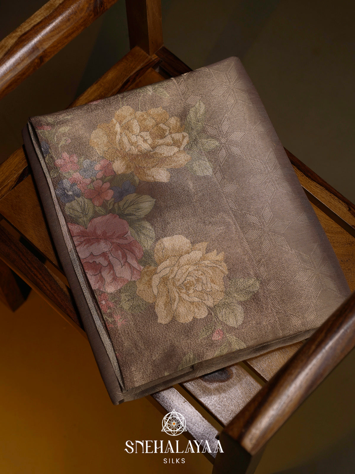Brown Floral Tissue Saree