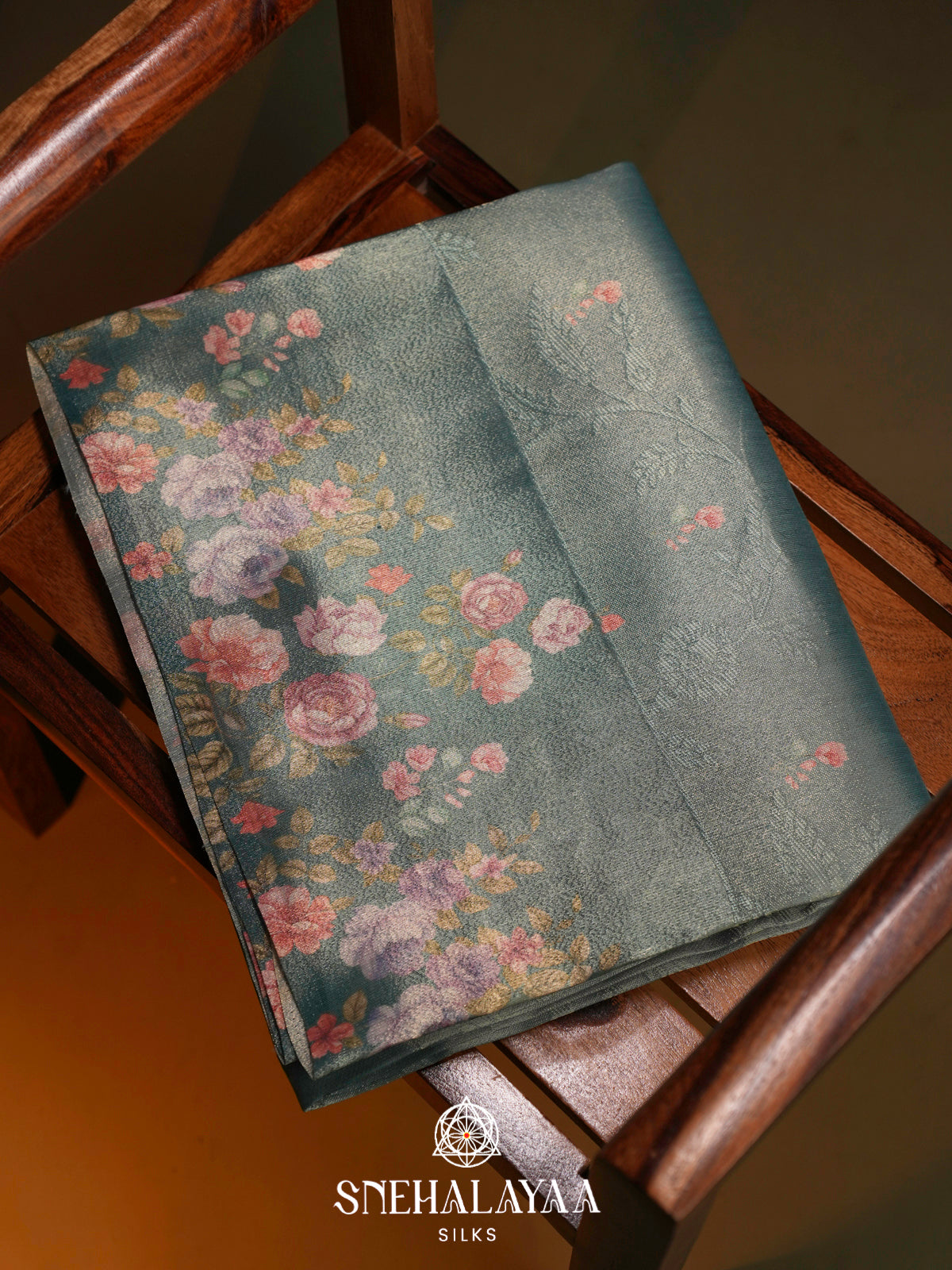 Teal Green Floral Tissue Saree