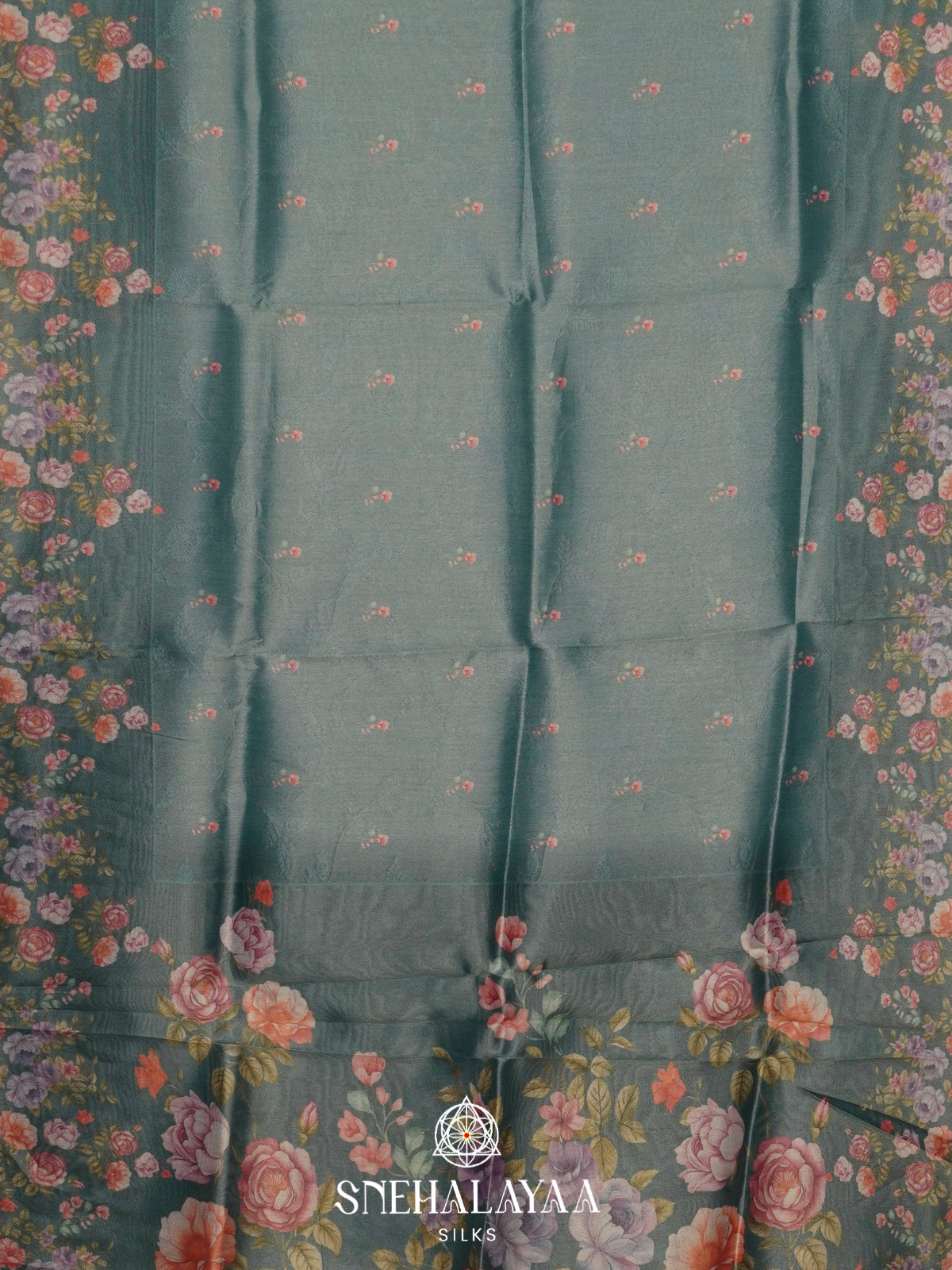 Teal Green Floral Tissue Saree