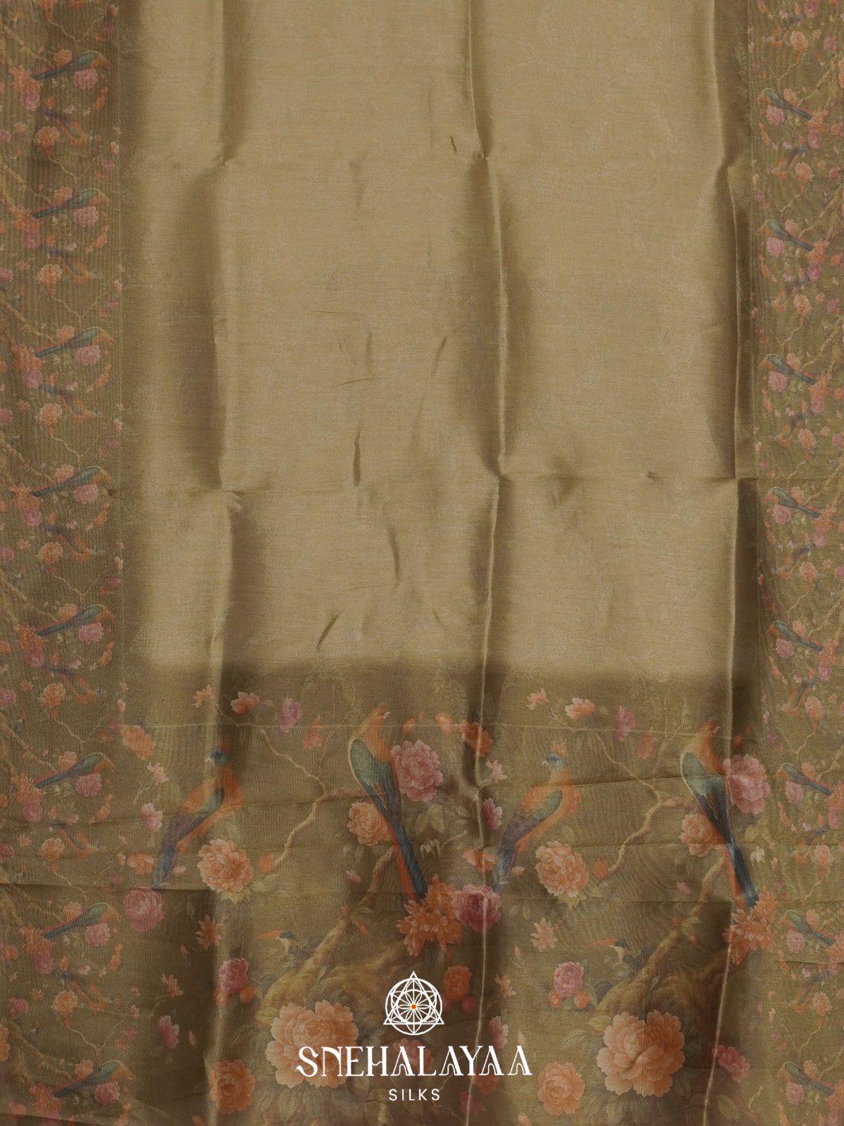 Sage Green Floral Tissue Saree