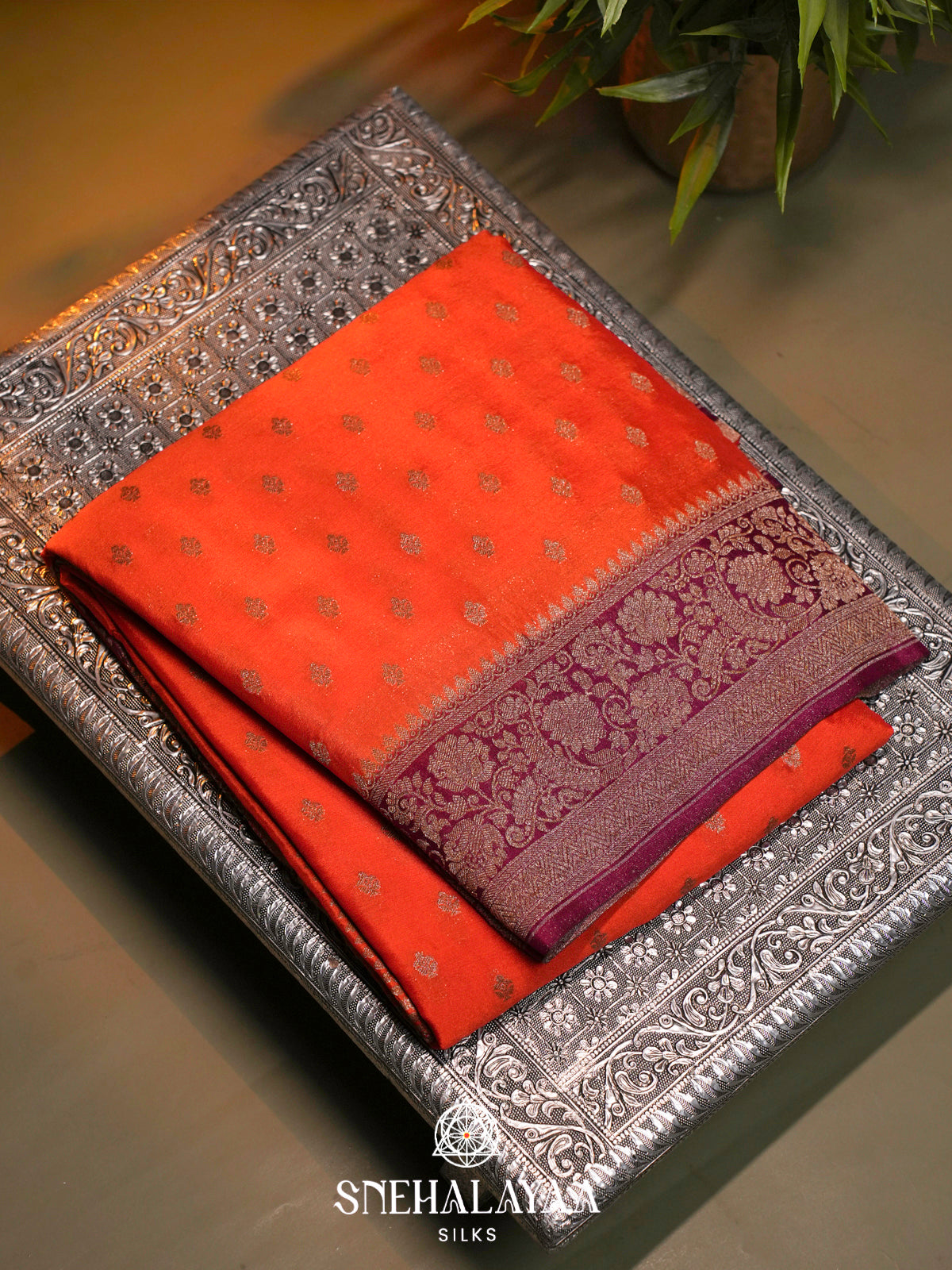Rust Orange Banaras Saree