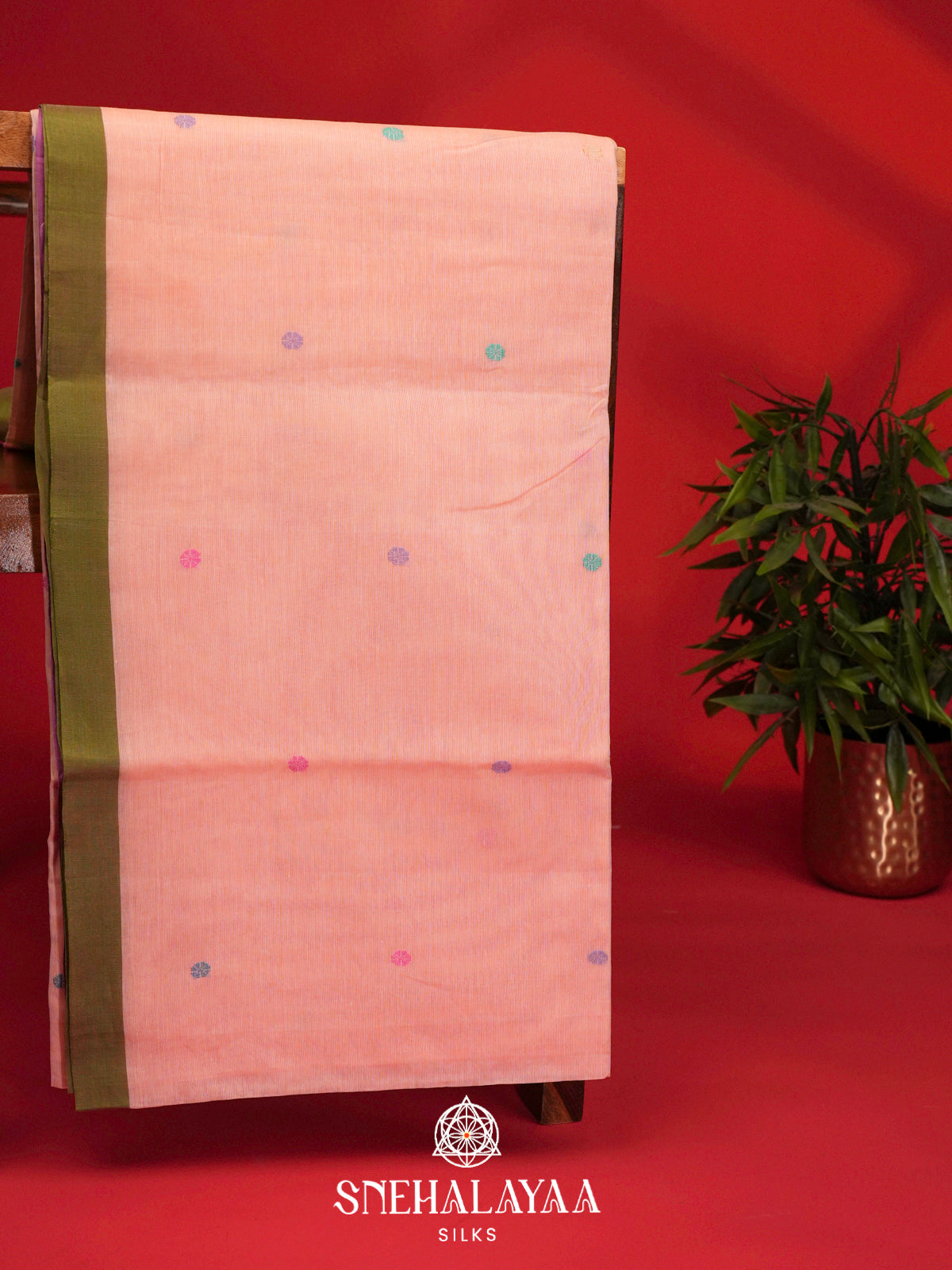 Peach Bengal Cotton Saree