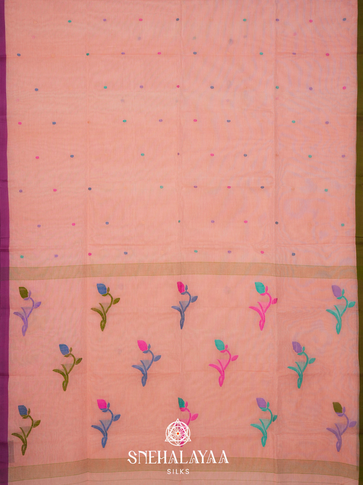 Peach Bengal Cotton Saree