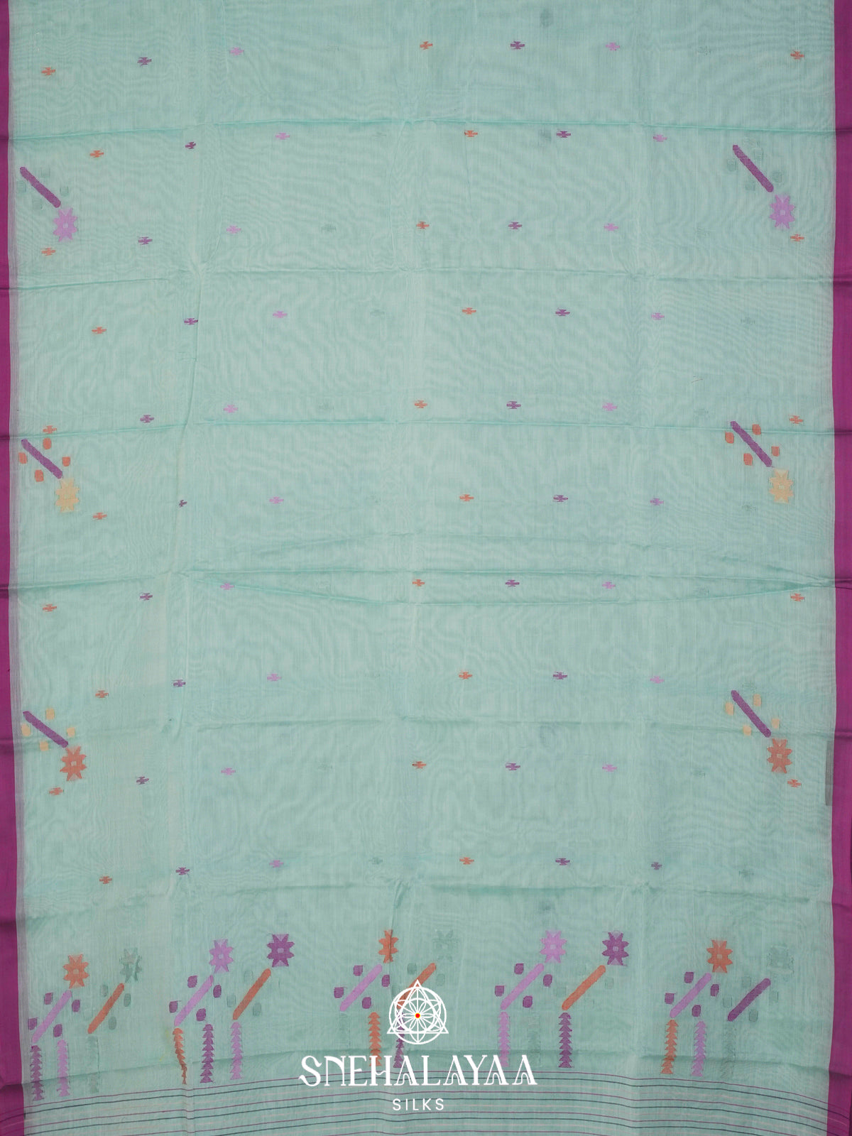 Aqua Blue Bengal Cotton Saree