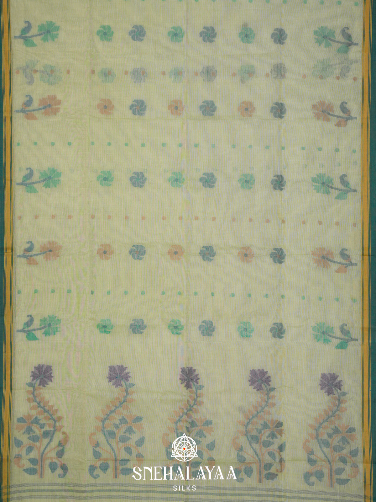 Pale Olive Bengal Cotton Saree