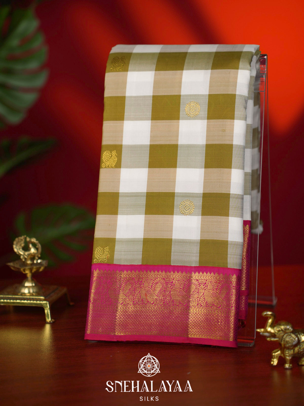 Olive Green Kanjivaram Silk Saree