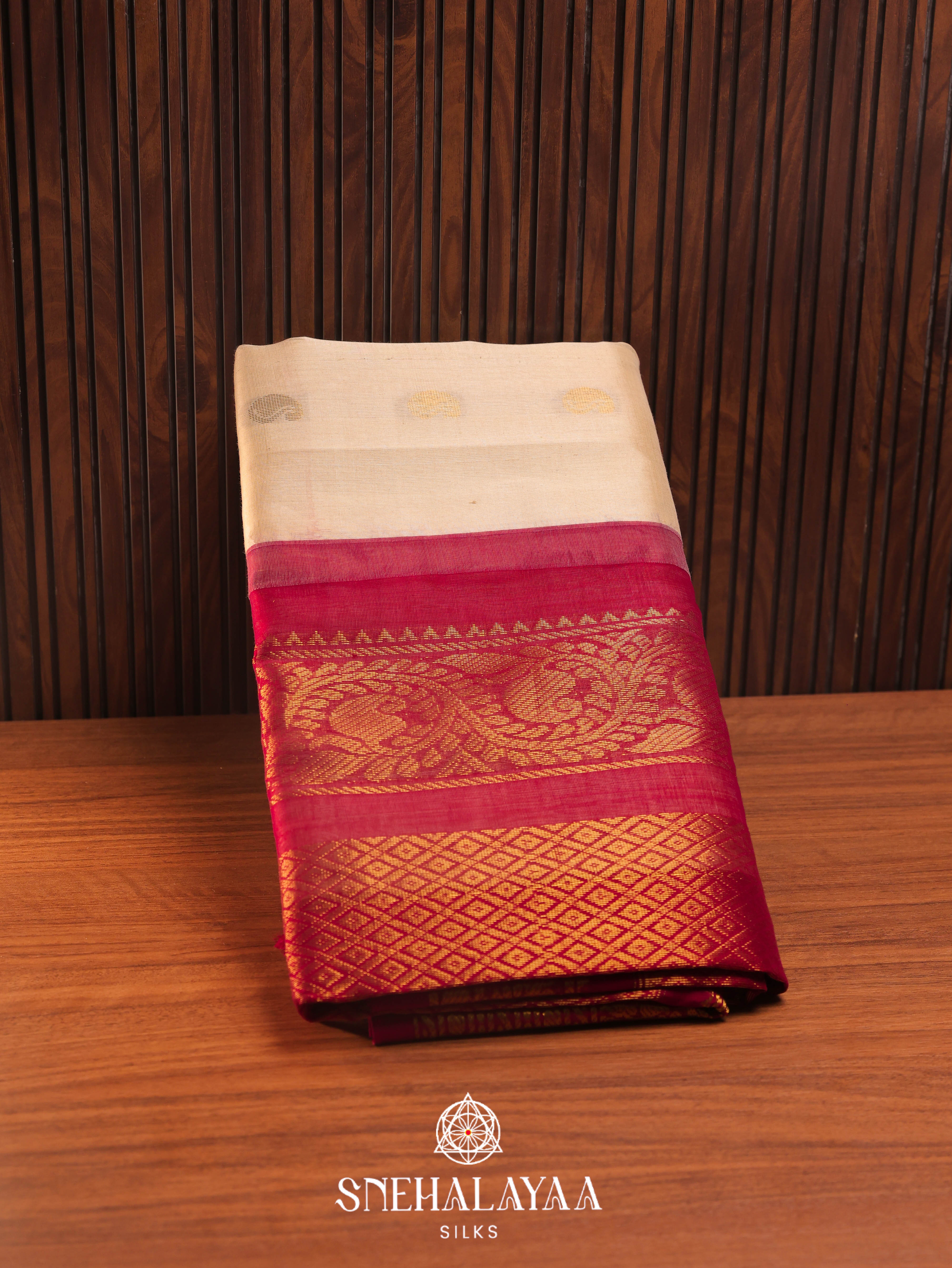 Cream Silk Cotton Saree