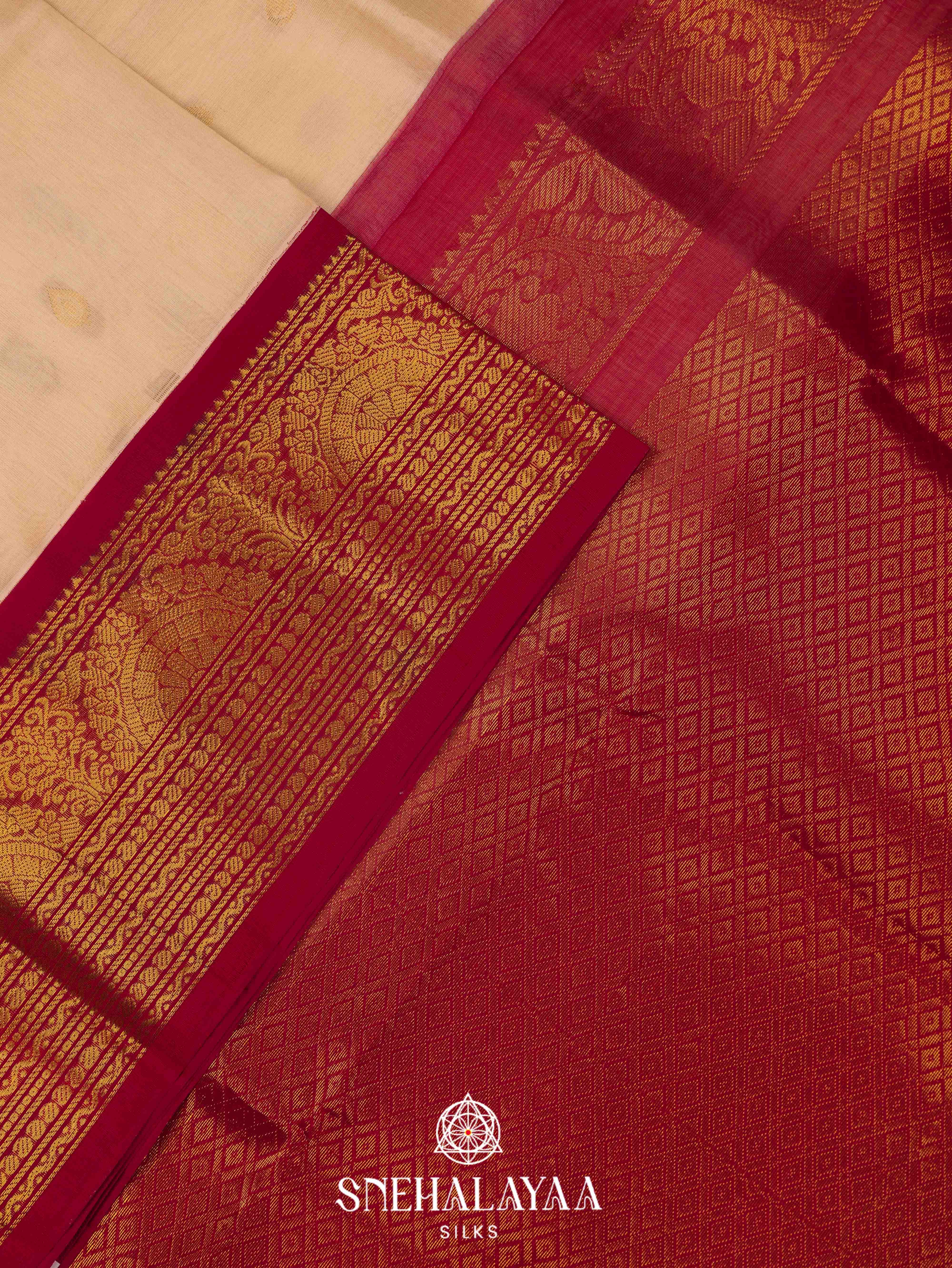 Cream Silk Cotton Saree