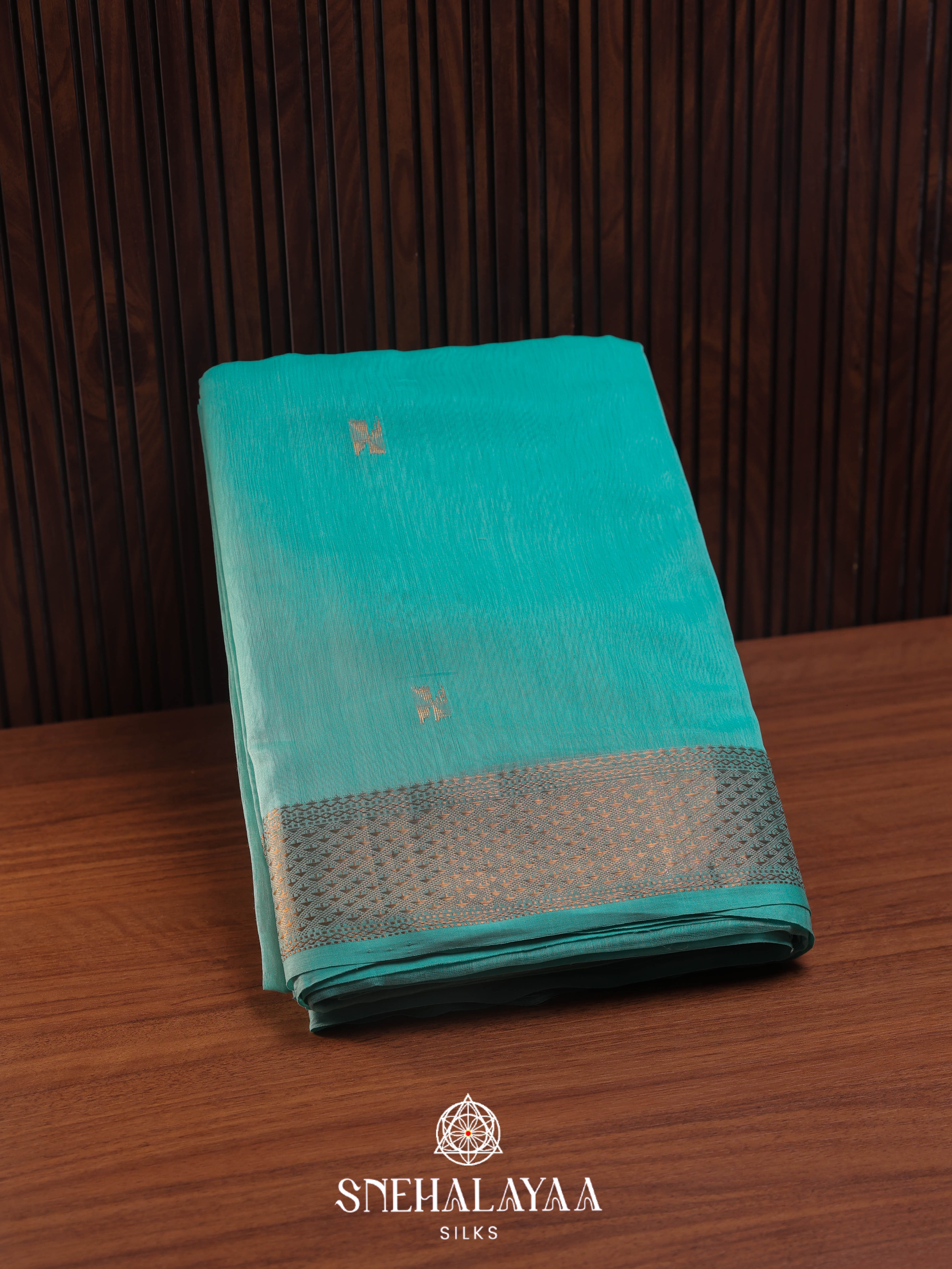Teal Blue Maheshwari Silk Cotton Saree
