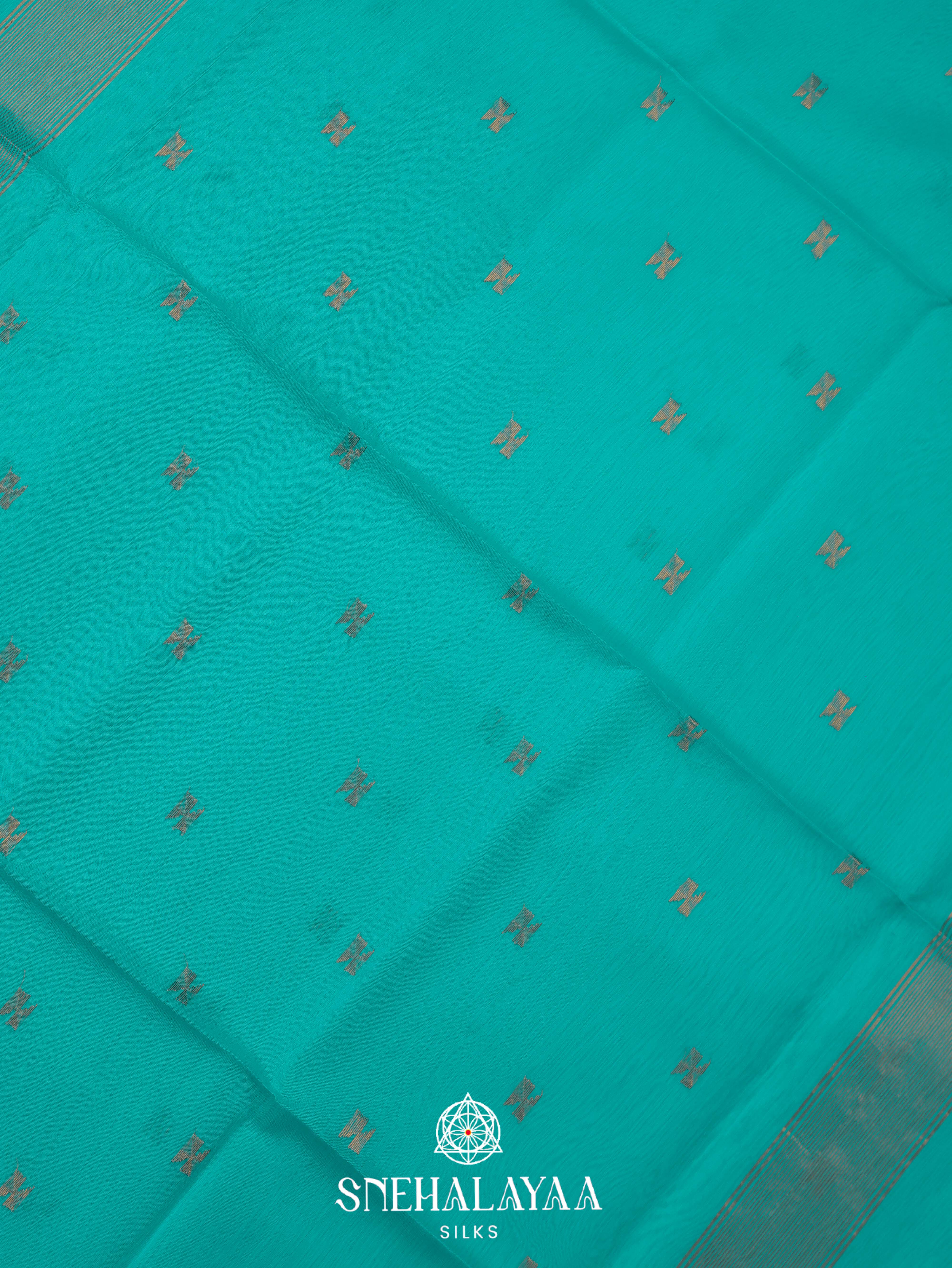 Teal Blue Maheshwari Silk Cotton Saree