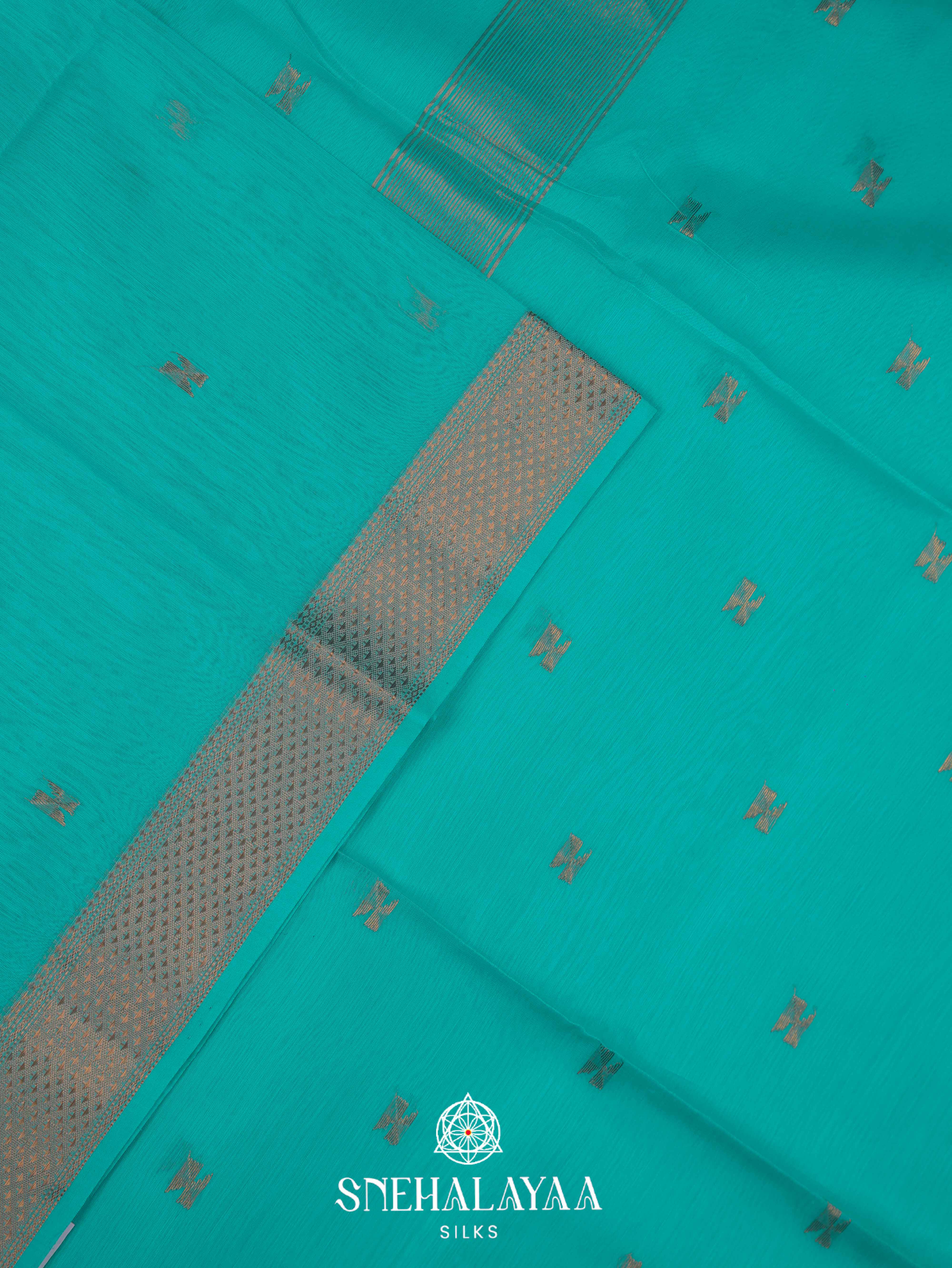 Teal Blue Maheshwari Silk Cotton Saree