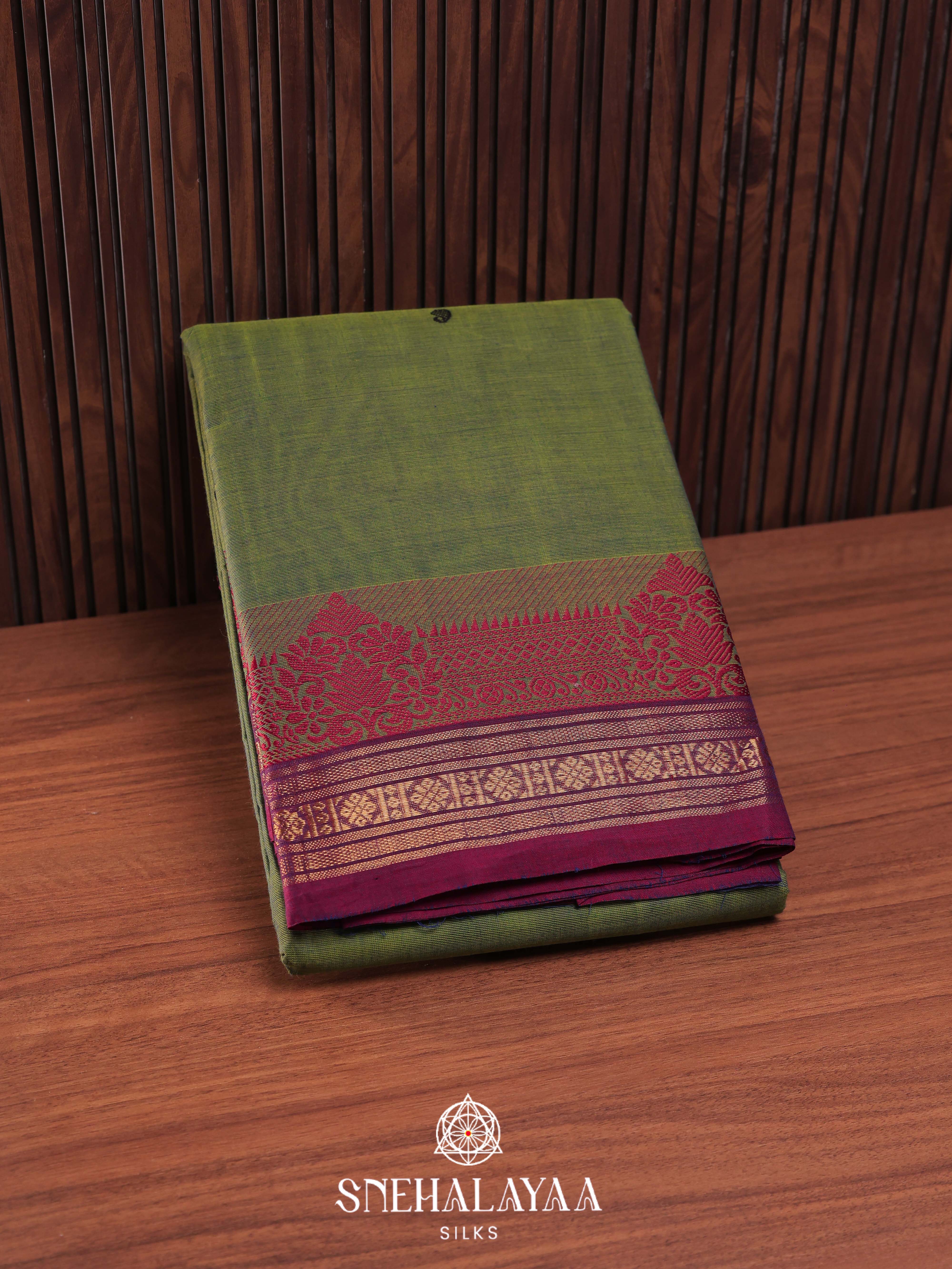 Olive Green Kanchi Cotton Saree