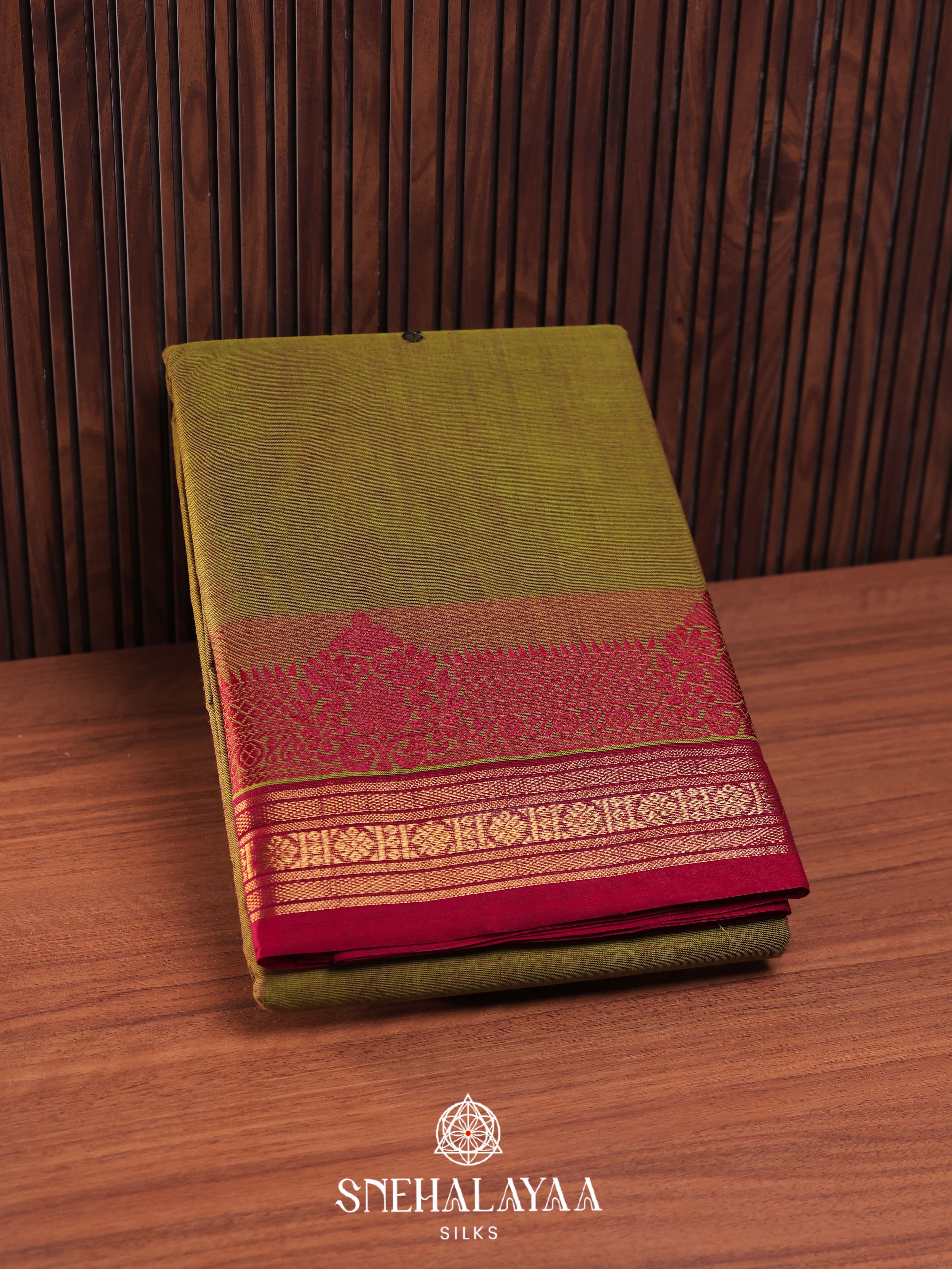 Olive Green Kanchi Cotton Saree