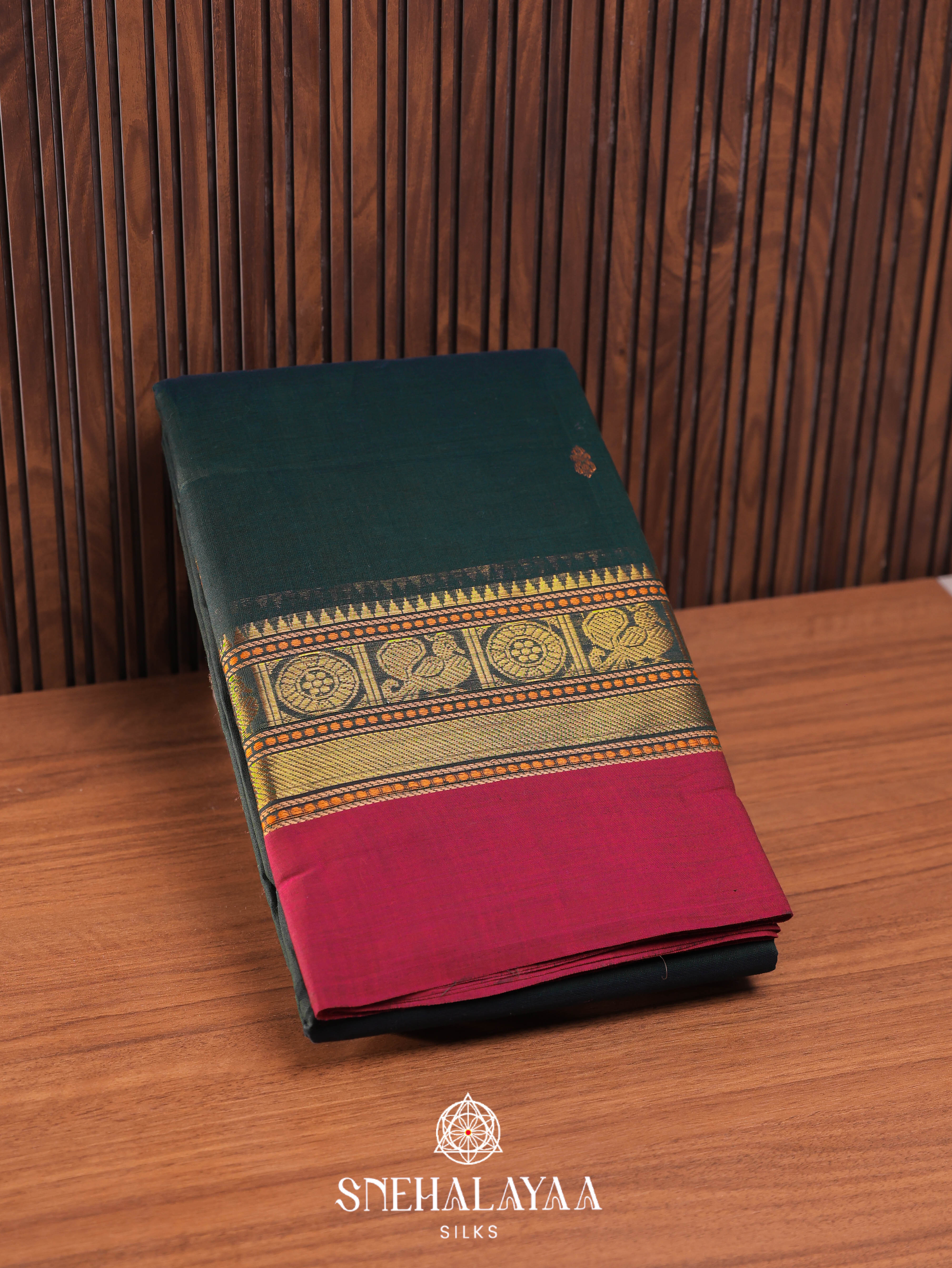 Peacock Green Kanchi Cotton Saree