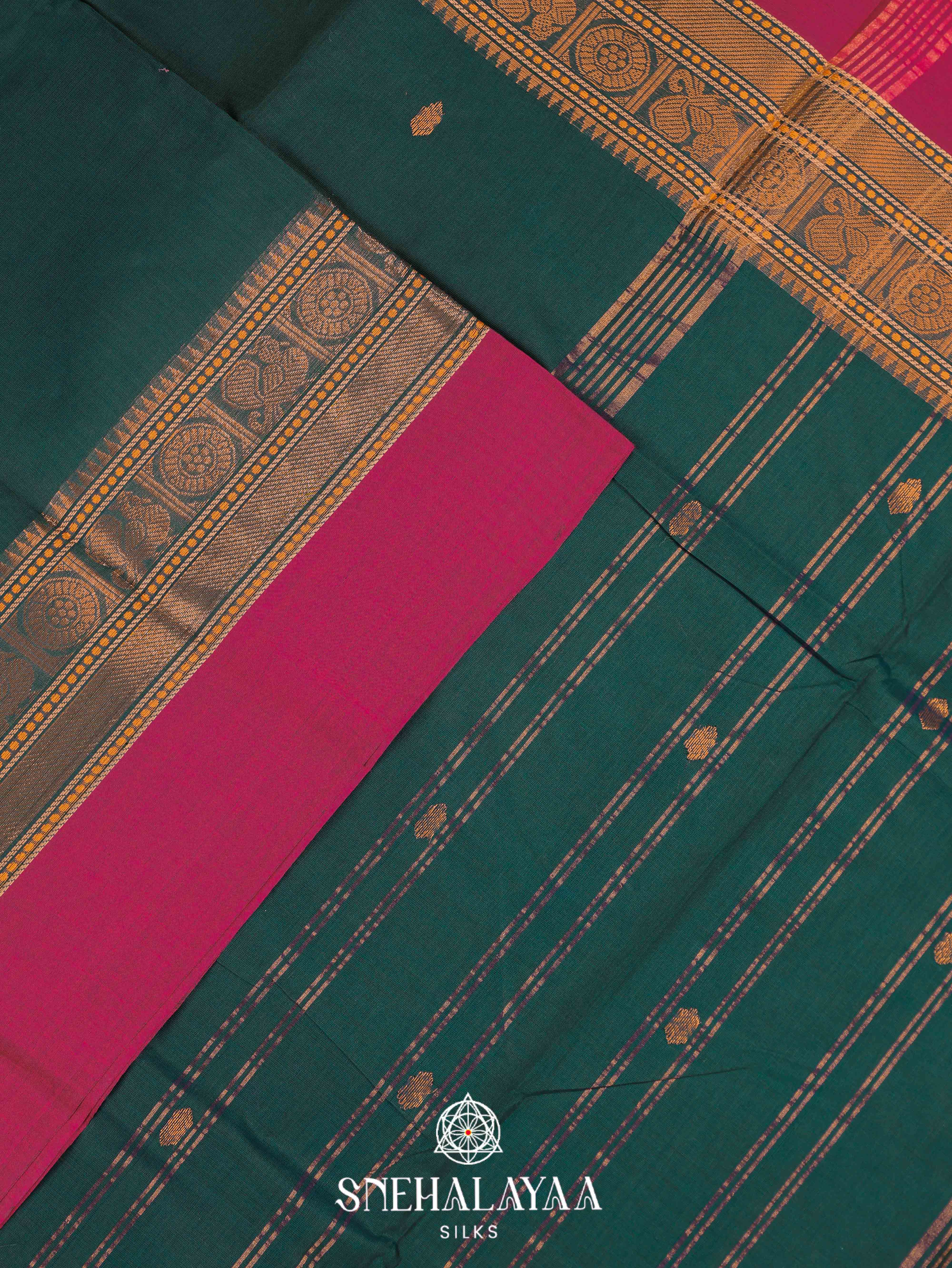 Peacock Green Kanchi Cotton Saree