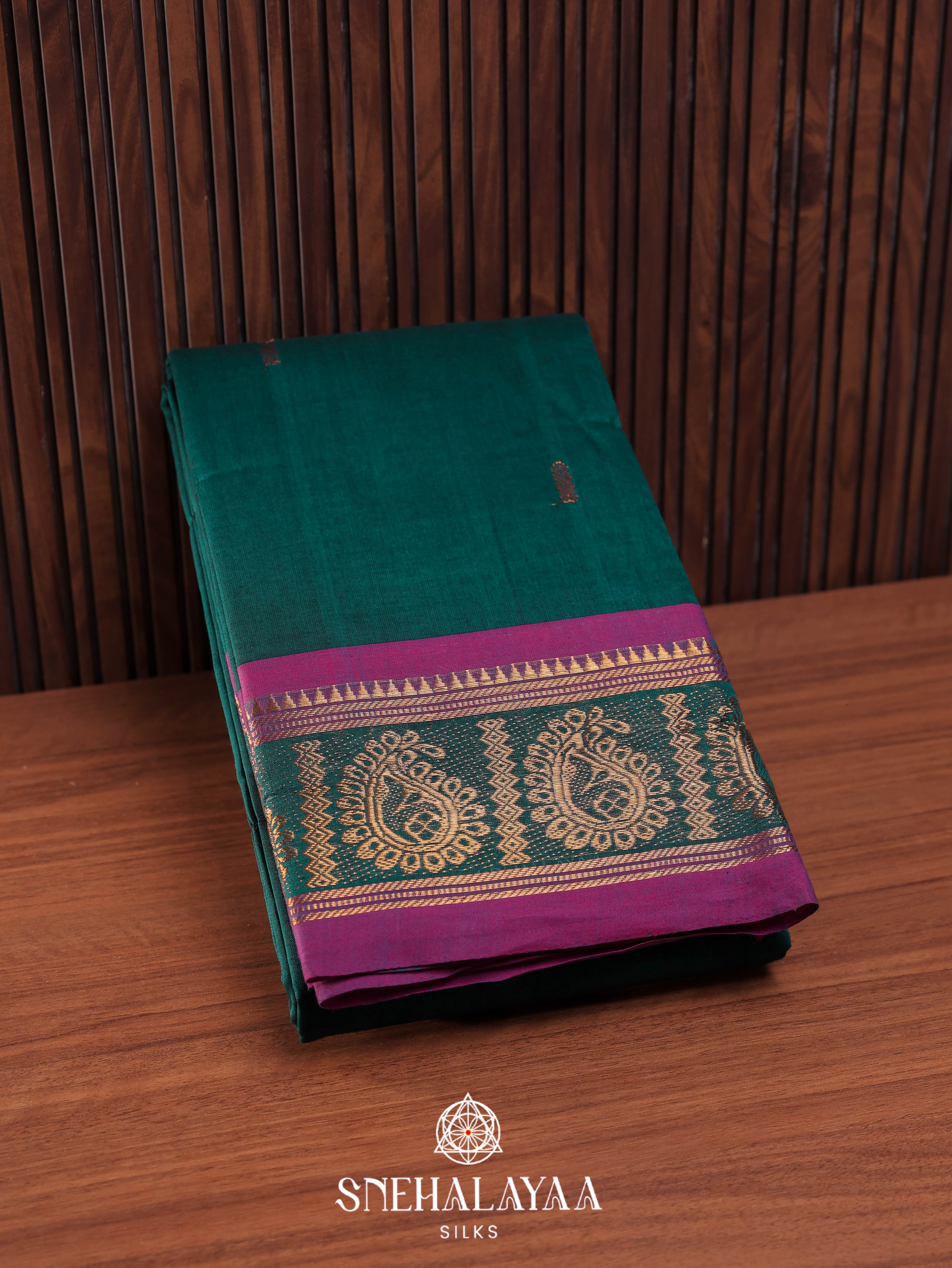 Peacock Green Kanchi Cotton Saree
