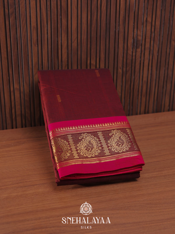 Maroon Kanchi Cotton Saree
