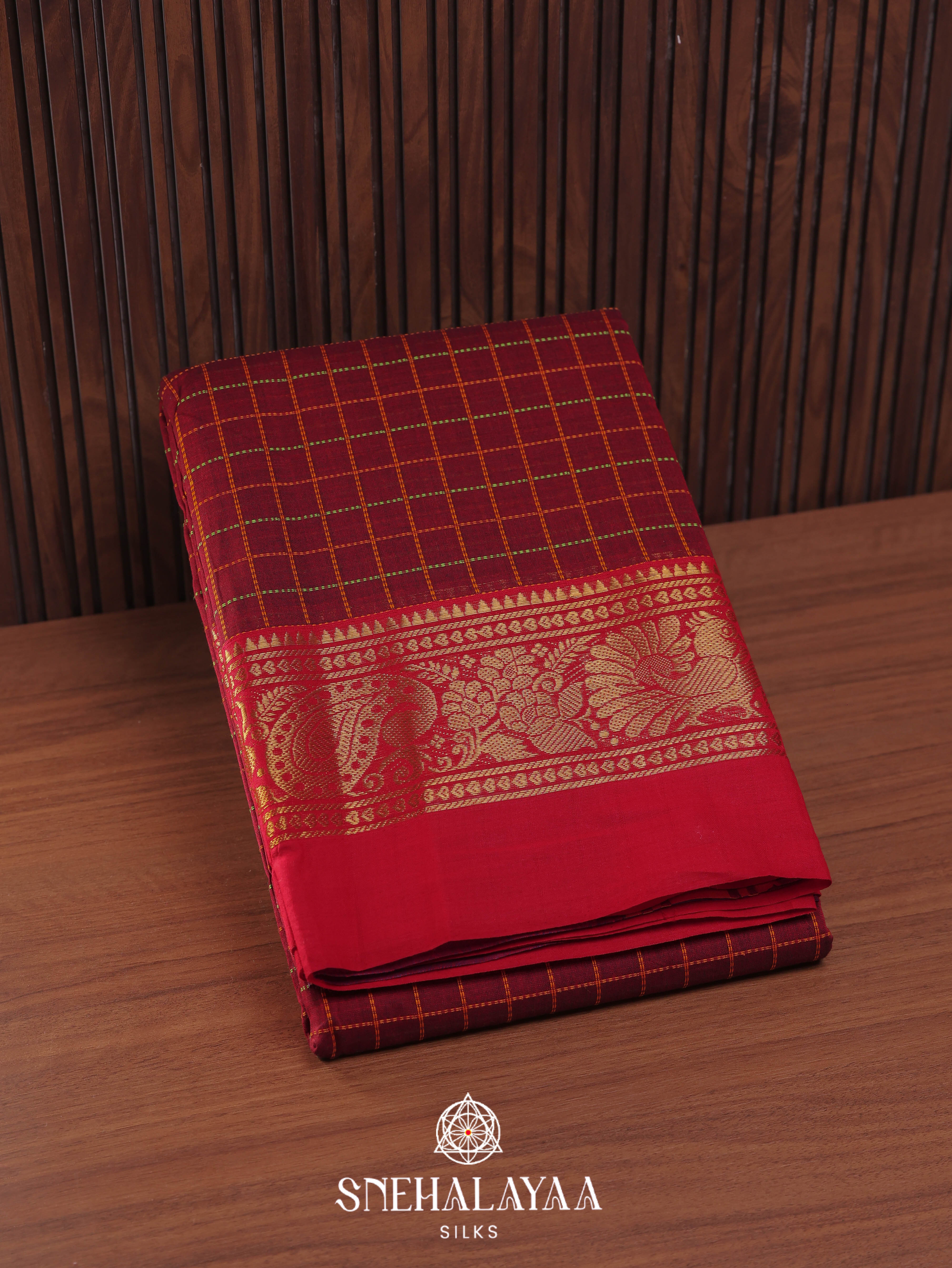 Maroon Kanchi Cotton Saree