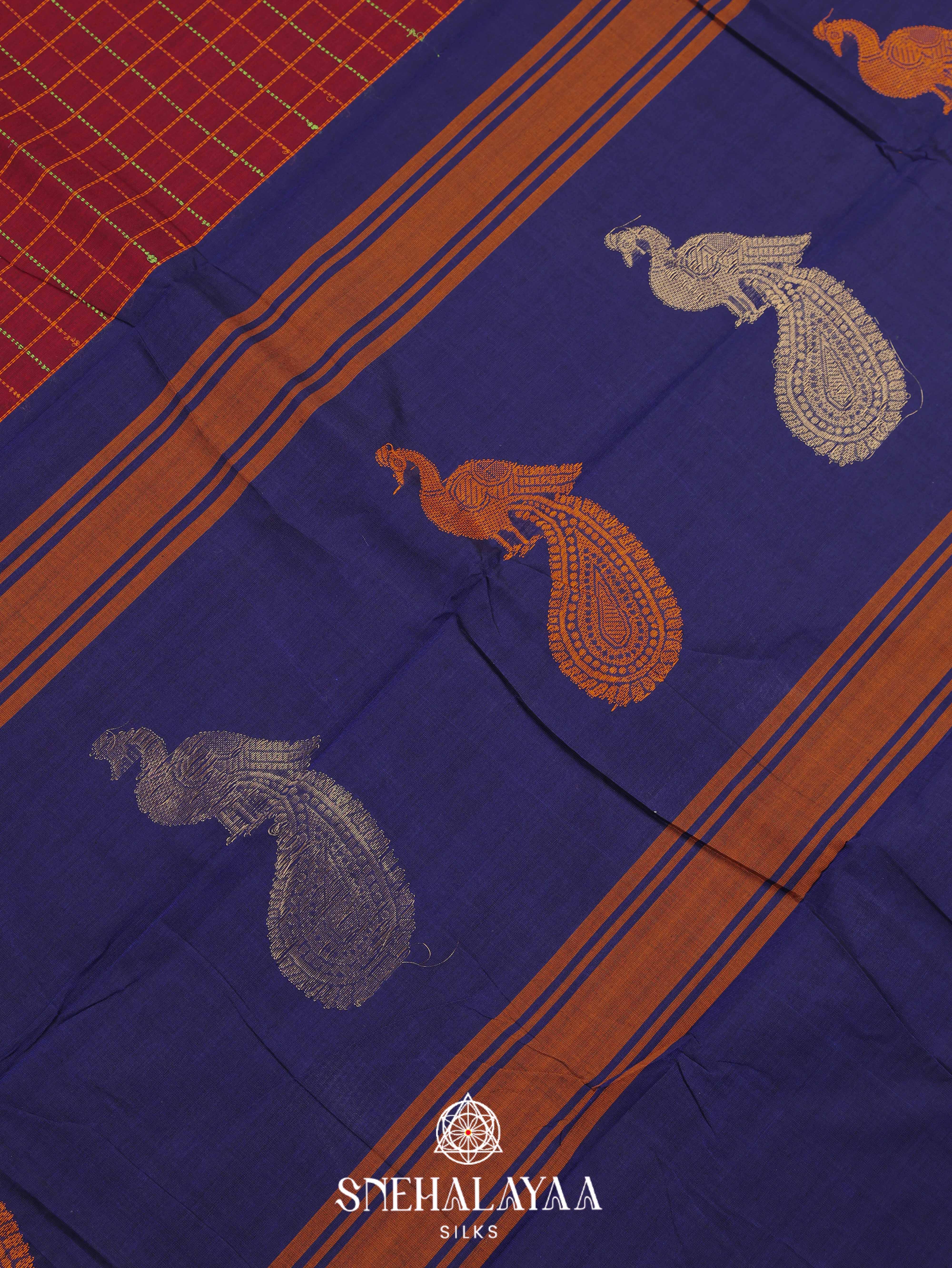 Maroon Kanchi Cotton Saree