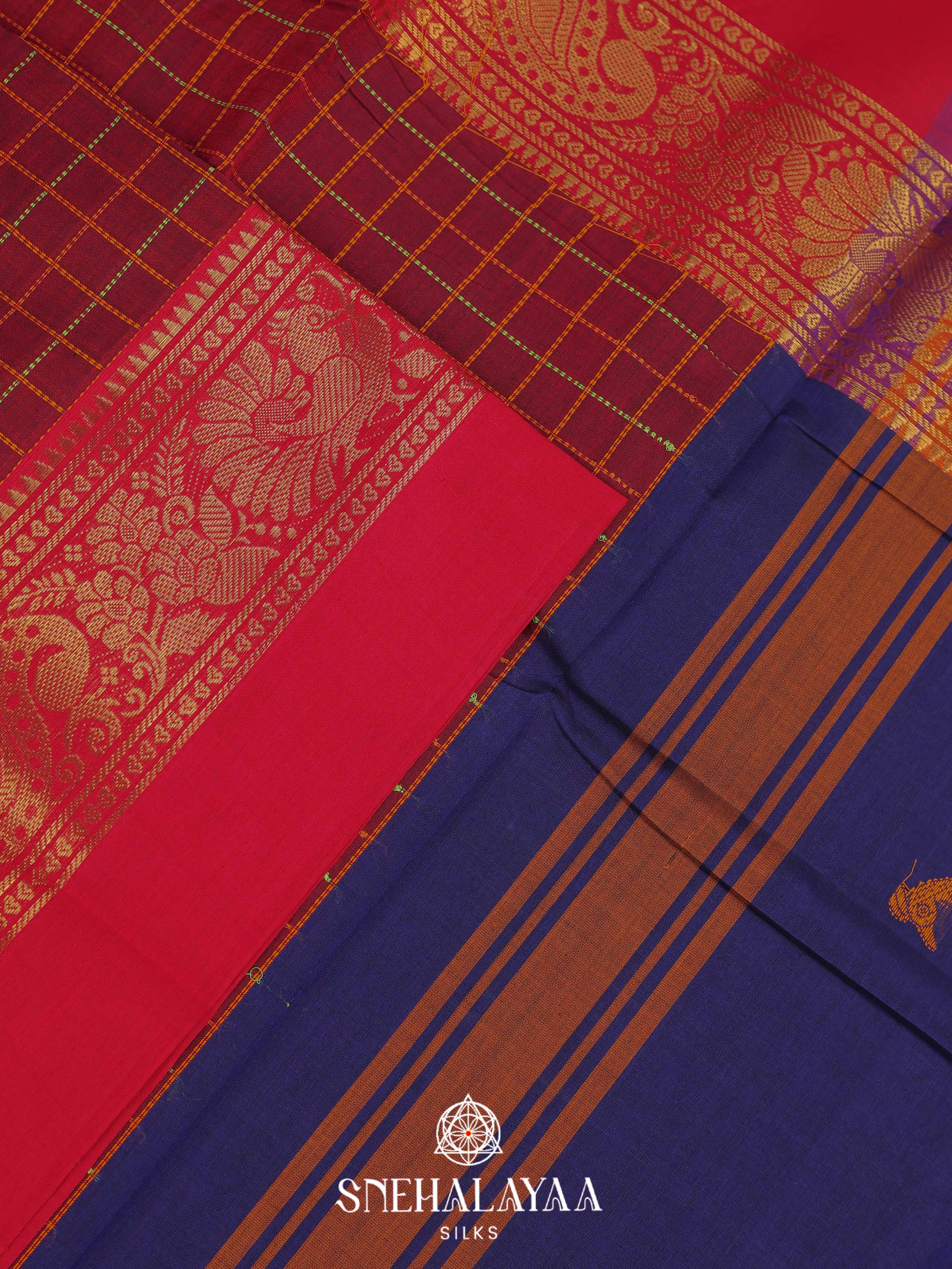 Maroon Kanchi Cotton Saree