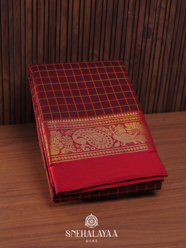Maroon Kanchi Cotton Saree