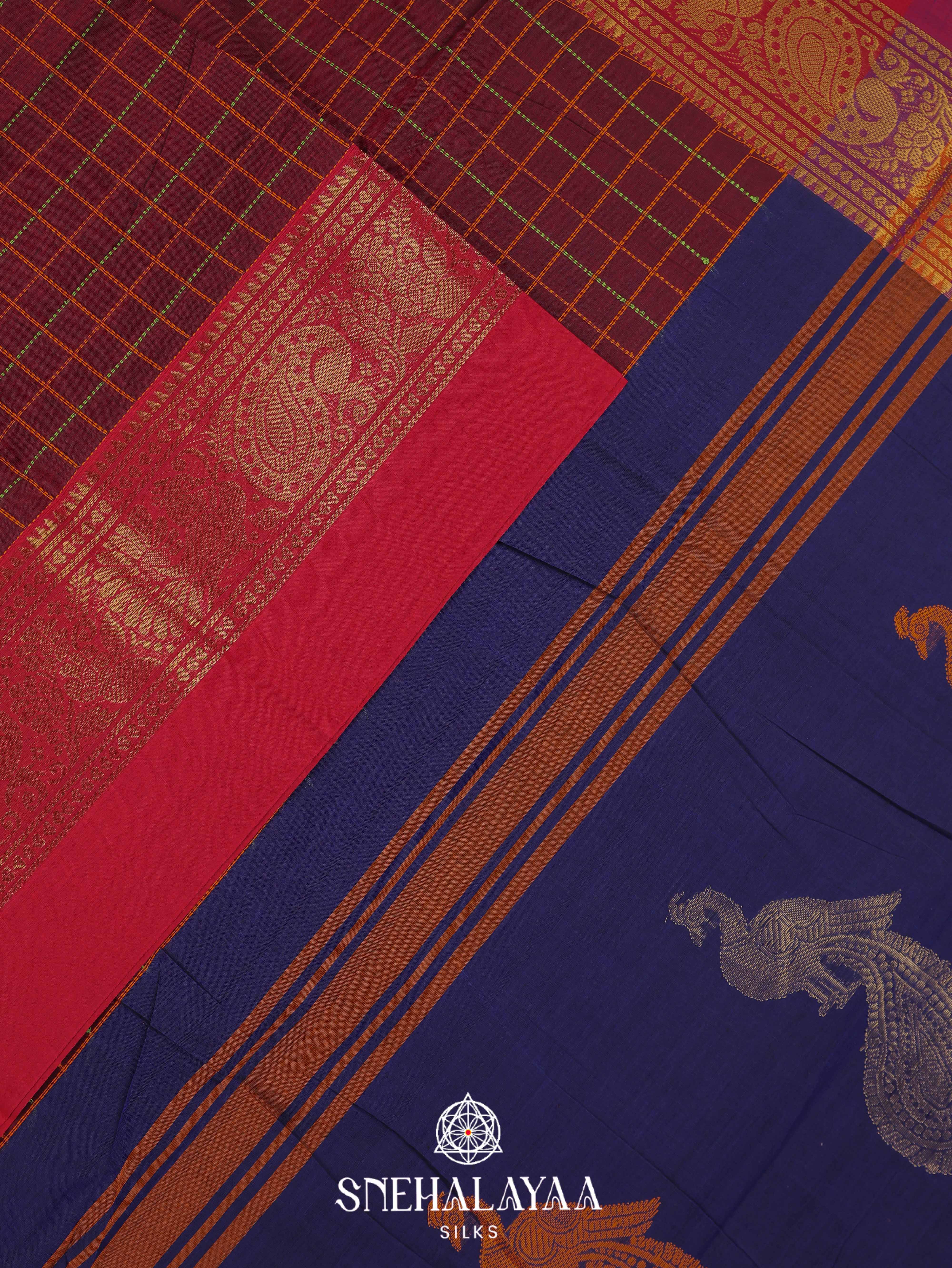 Maroon Kanchi Cotton Saree